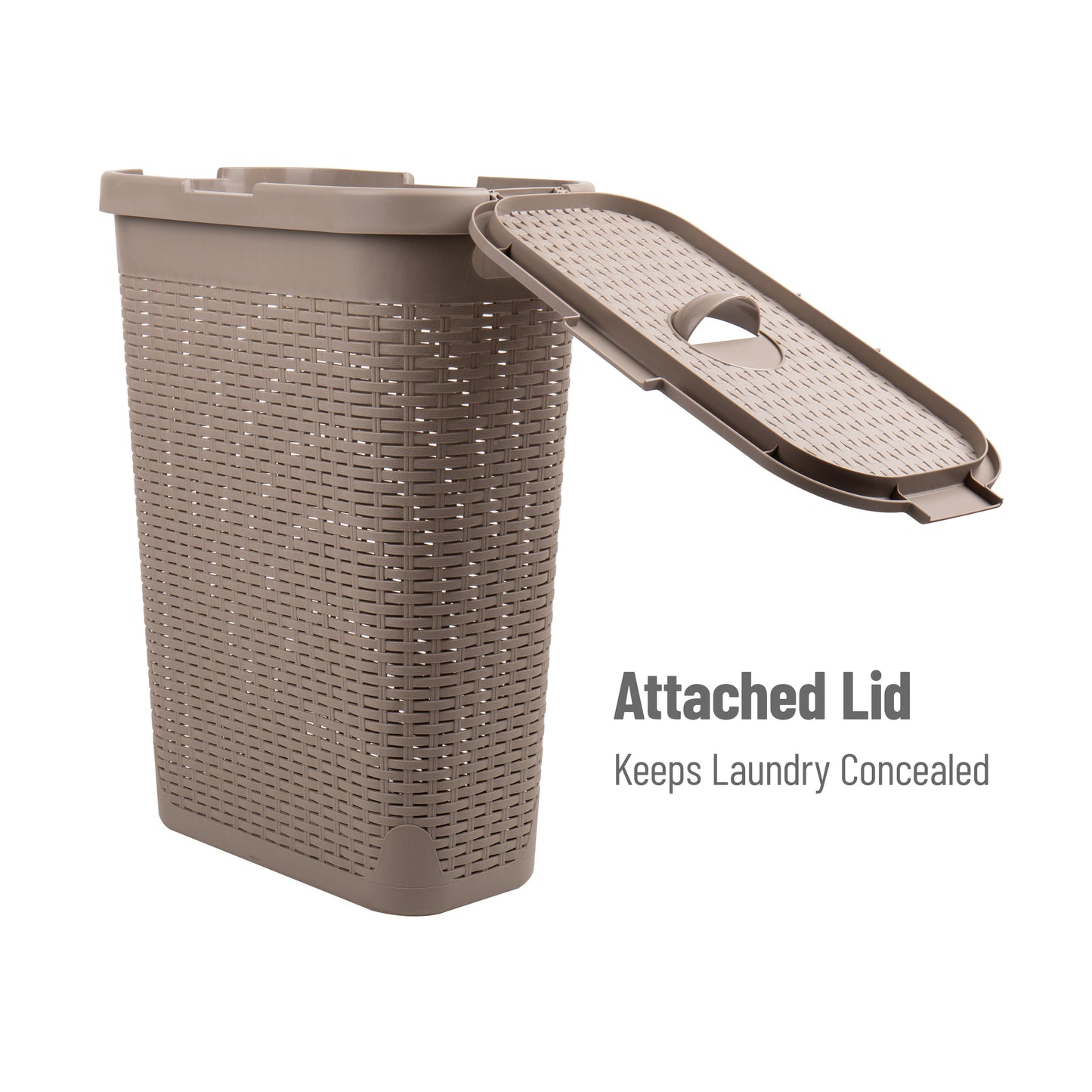 Mind Reader Slim Laundry Hamper with Lid, 40L Clothes Basket, Premium Wicker Design, Plastic