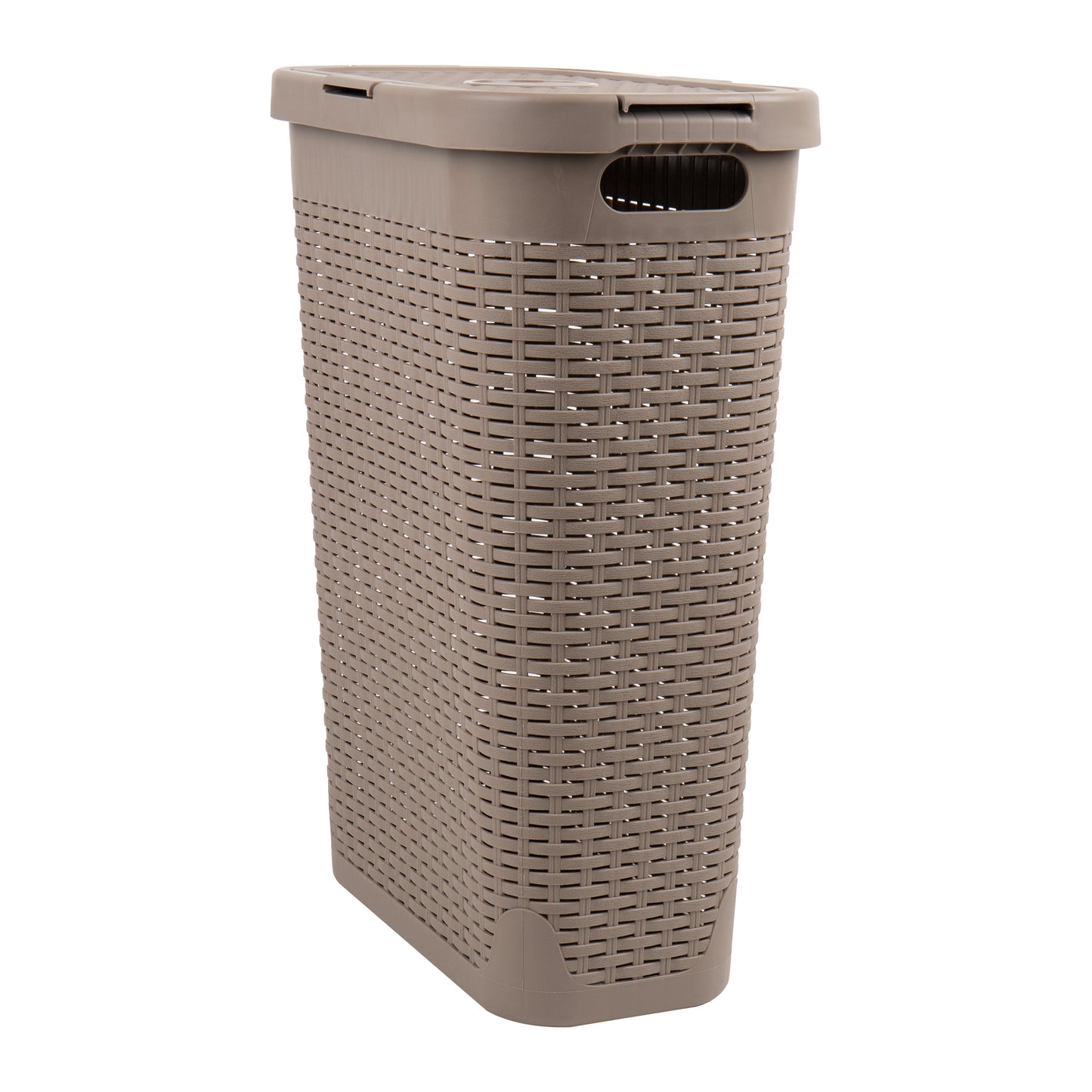 Mind Reader Slim Laundry Hamper with Lid, 40L Clothes Basket, Premium Wicker Design, Plastic