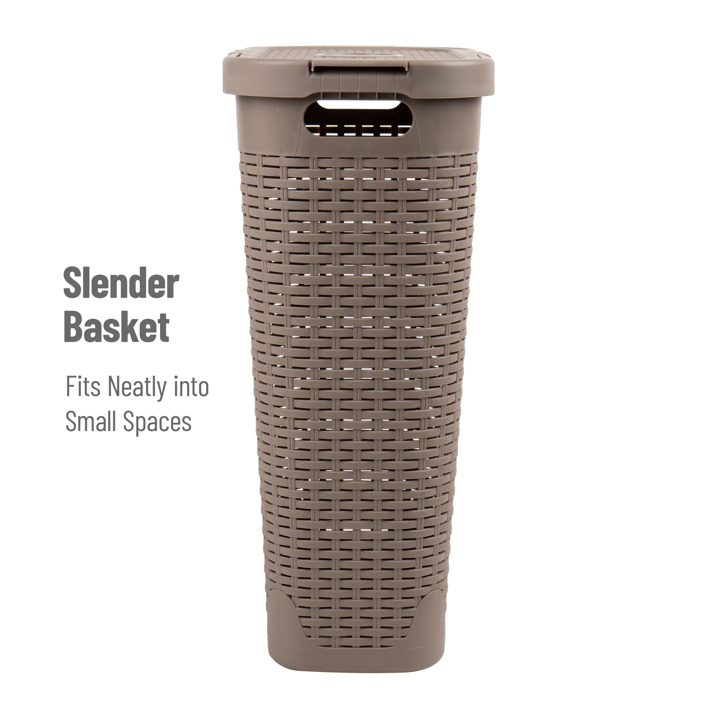 Mind Reader Slim Laundry Hamper with Lid, 40L Clothes Basket, Premium Wicker Design, Plastic
