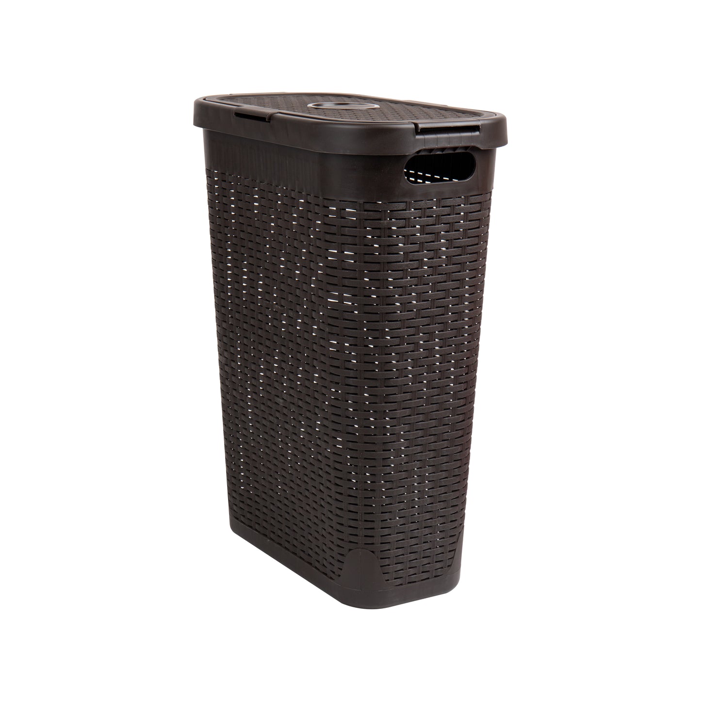Mind Reader Slim Laundry Hamper with Lid, 40L Clothes Basket, Premium Wicker Design, Plastic
