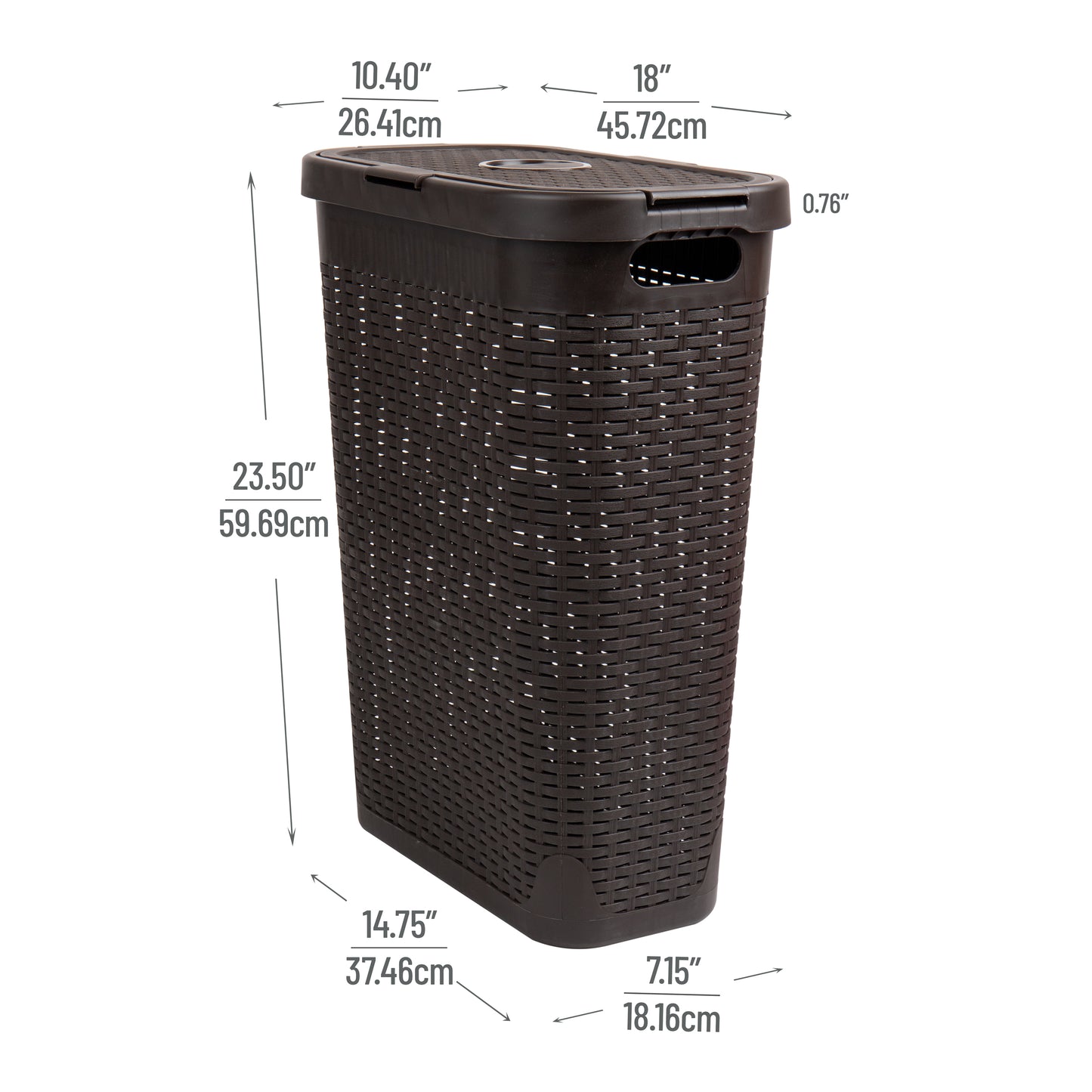 Mind Reader Slim Laundry Hamper with Lid, 40L Clothes Basket, Premium Wicker Design, Plastic