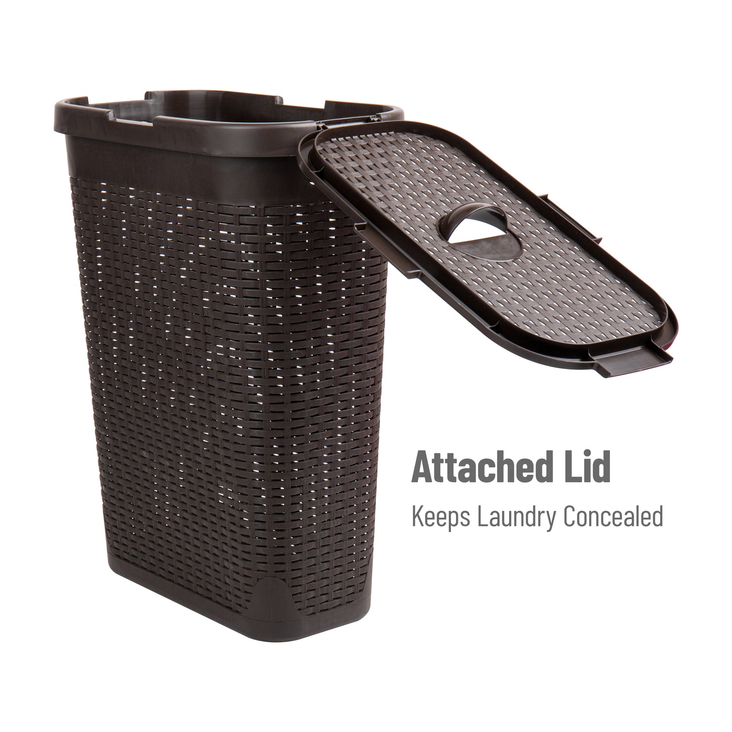 Mind Reader Slim Laundry Hamper with Lid, 40L Clothes Basket, Premium Wicker Design, Plastic