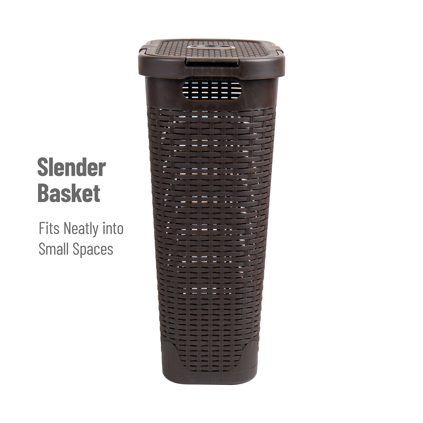 Mind Reader Slim Laundry Hamper with Lid, 40L Clothes Basket, Premium Wicker Design, Plastic