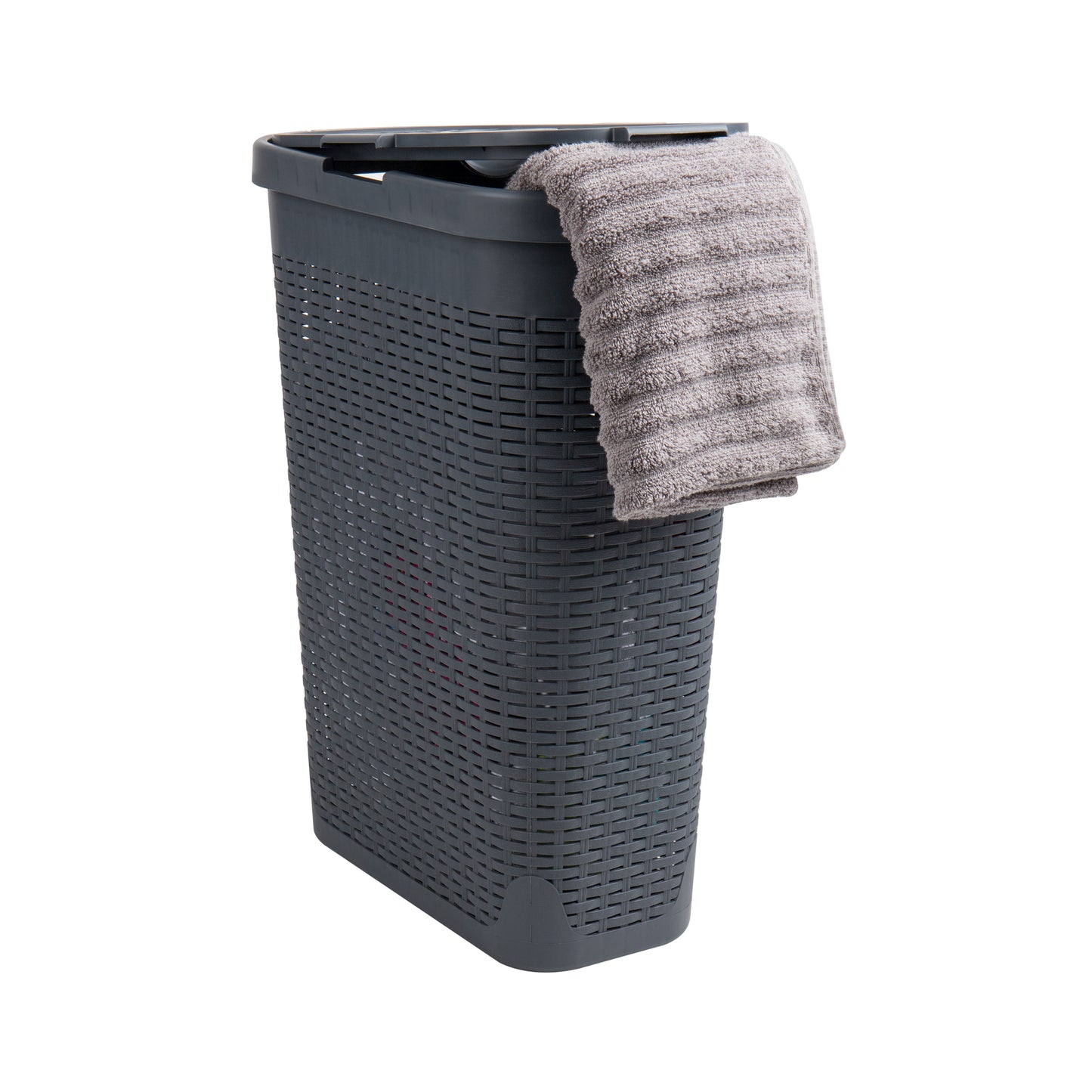 Mind Reader Slim Laundry Hamper with Lid, 40L Clothes Basket, Premium Wicker Design, Plastic