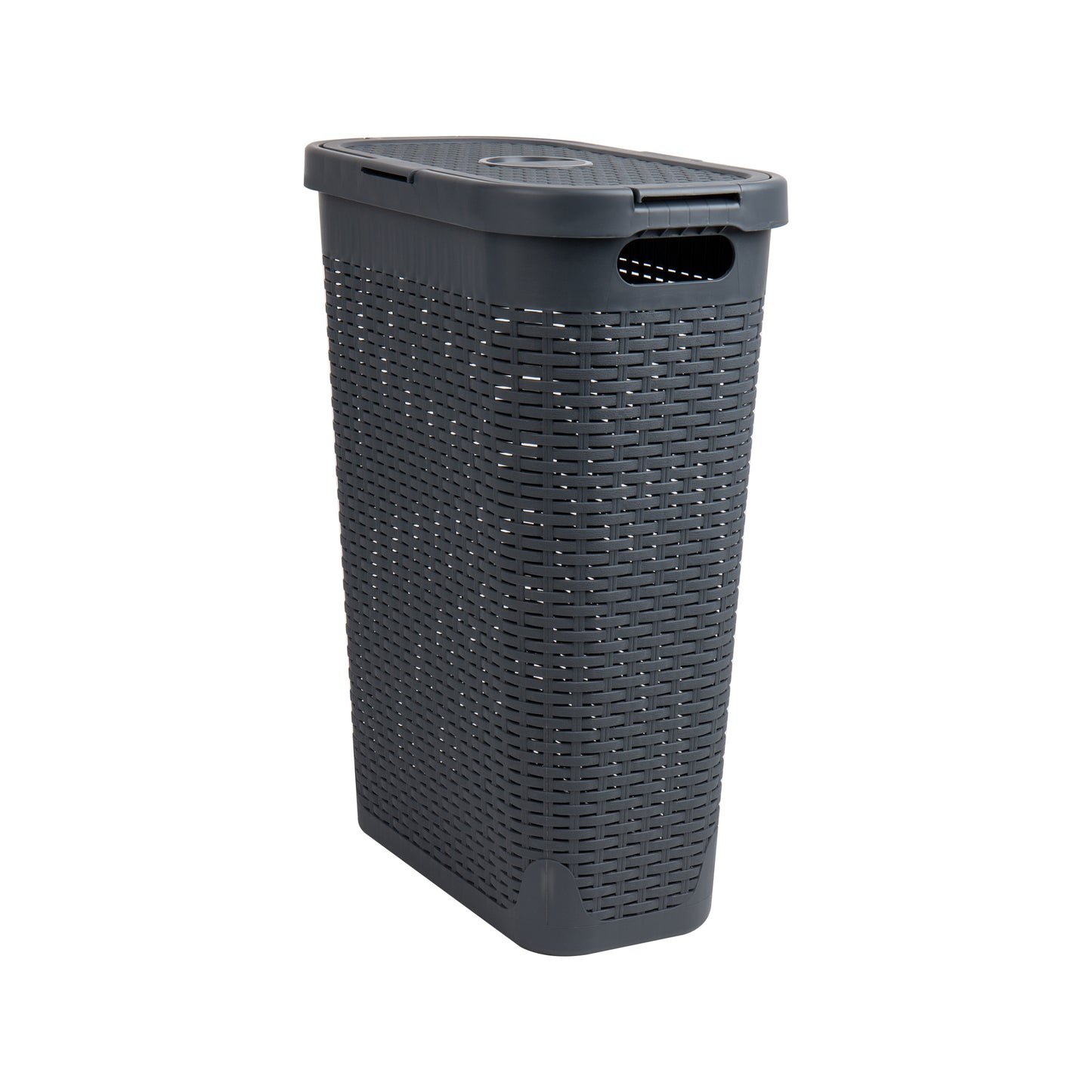 Mind Reader Slim Laundry Hamper with Lid, 40L Clothes Basket, Premium Wicker Design, Plastic