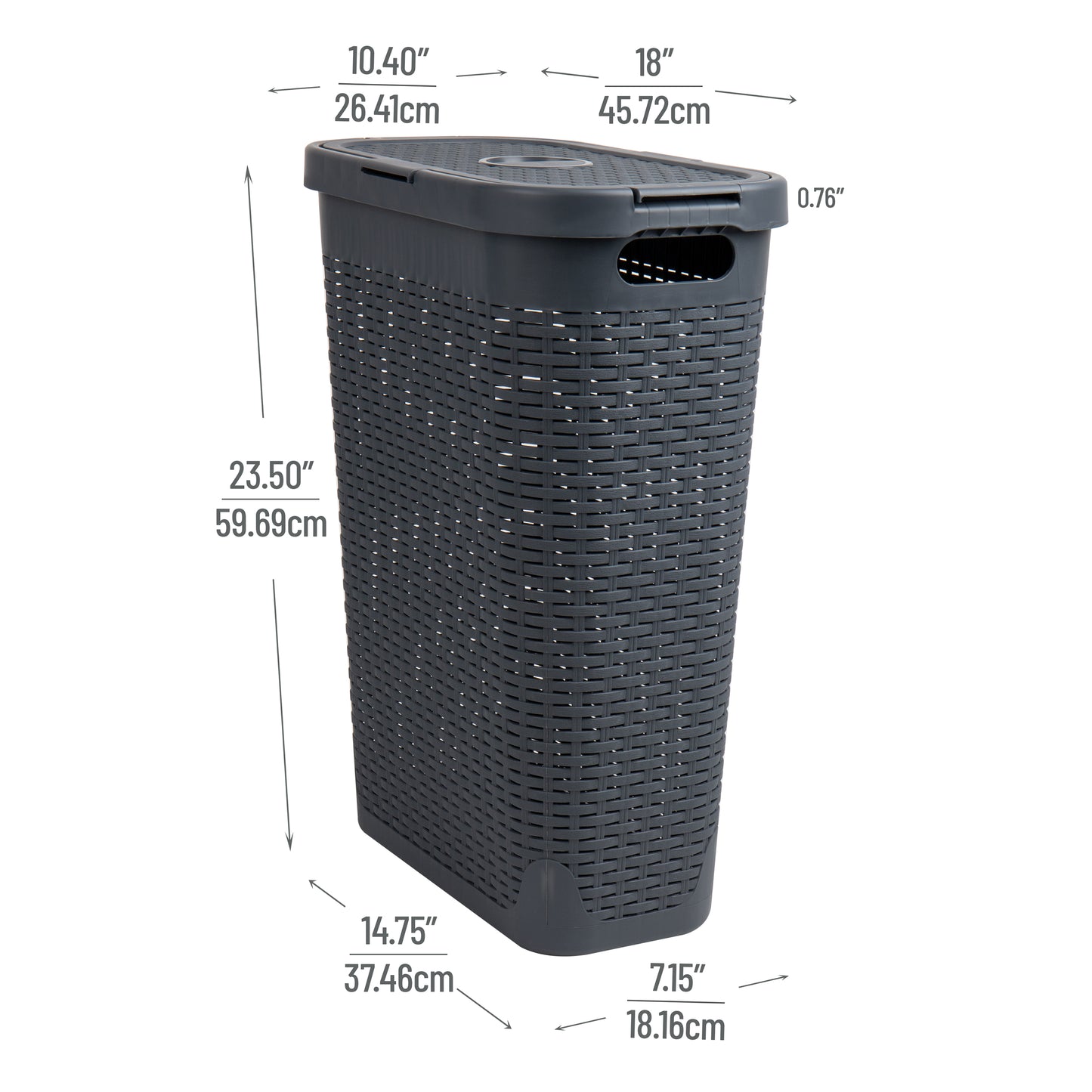 Mind Reader Slim Laundry Hamper with Lid, 40L Clothes Basket, Premium Wicker Design, Plastic