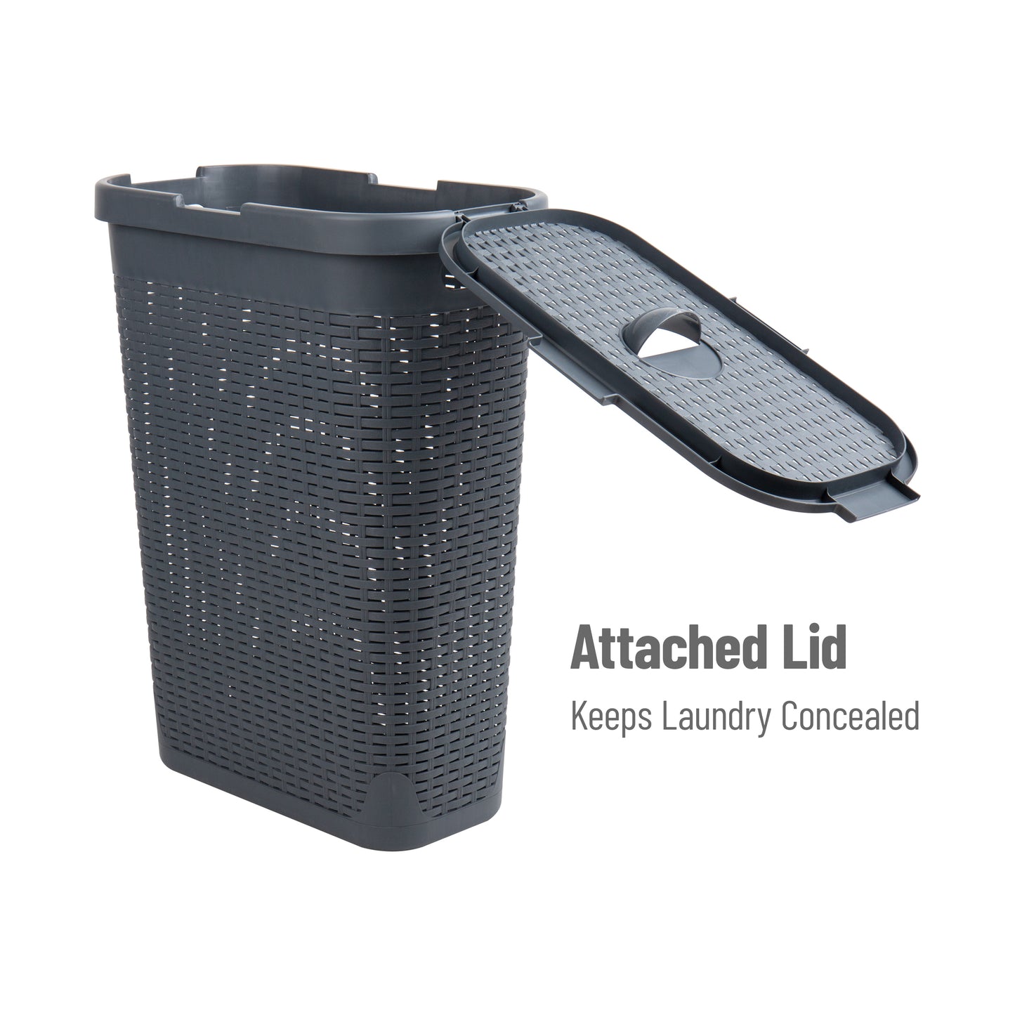 Mind Reader Slim Laundry Hamper with Lid, 40L Clothes Basket, Premium Wicker Design, Plastic