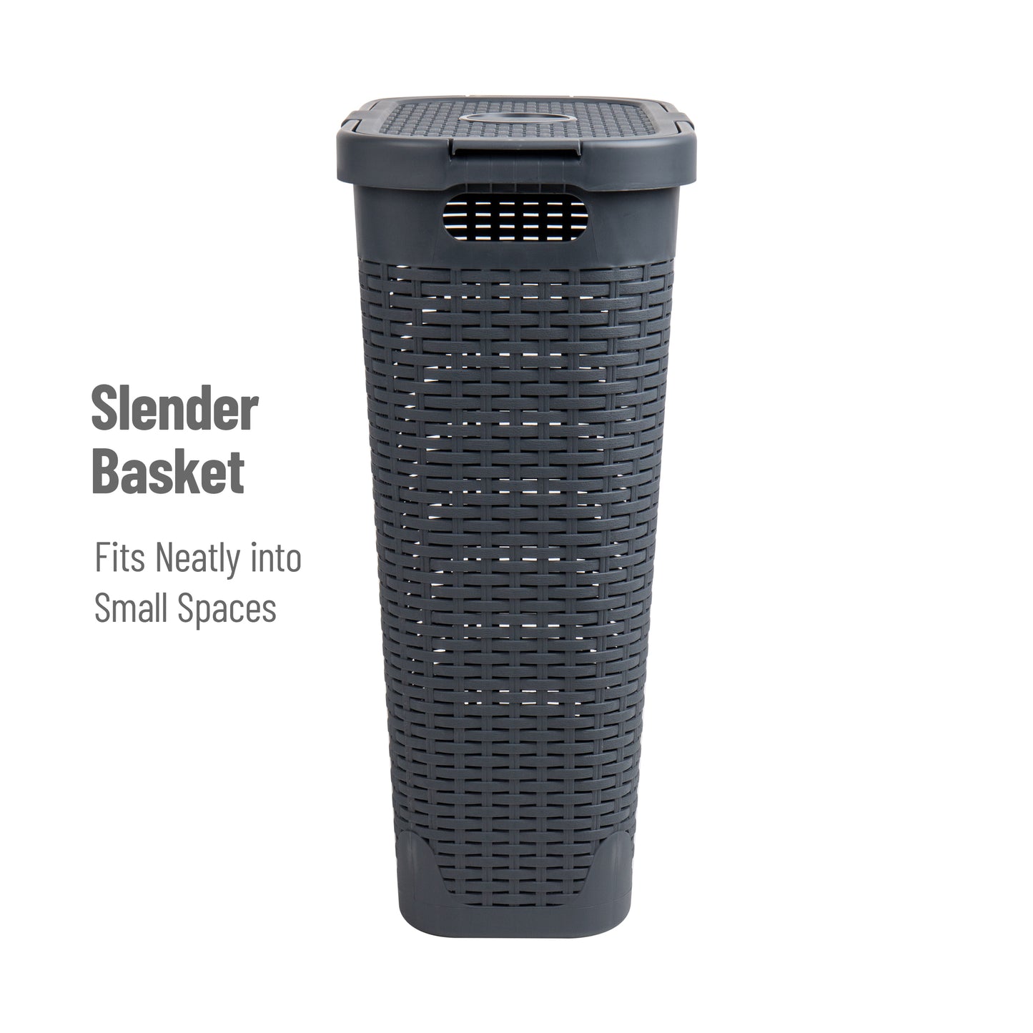 Mind Reader Slim Laundry Hamper with Lid, 40L Clothes Basket, Premium Wicker Design, Plastic