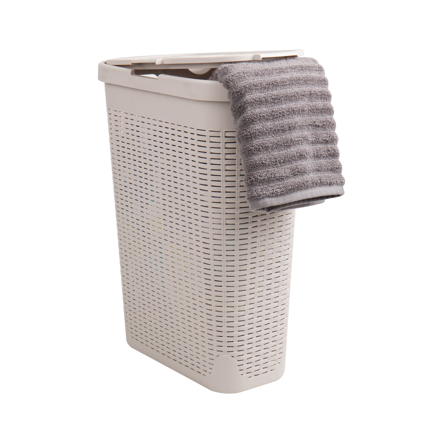 Mind Reader Slim Laundry Hamper with Lid, 40L Clothes Basket, Premium Wicker Design, Plastic