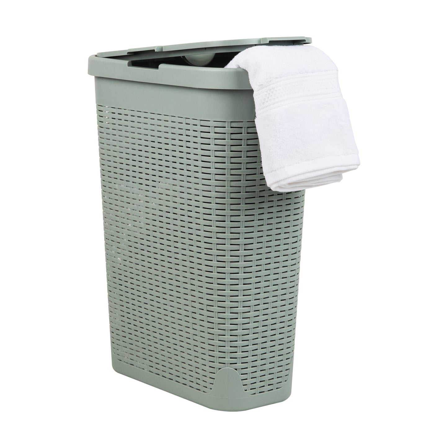 Mind Reader Slim Laundry Hamper with Lid, 40L Clothes Basket, Premium Wicker Design, Plastic