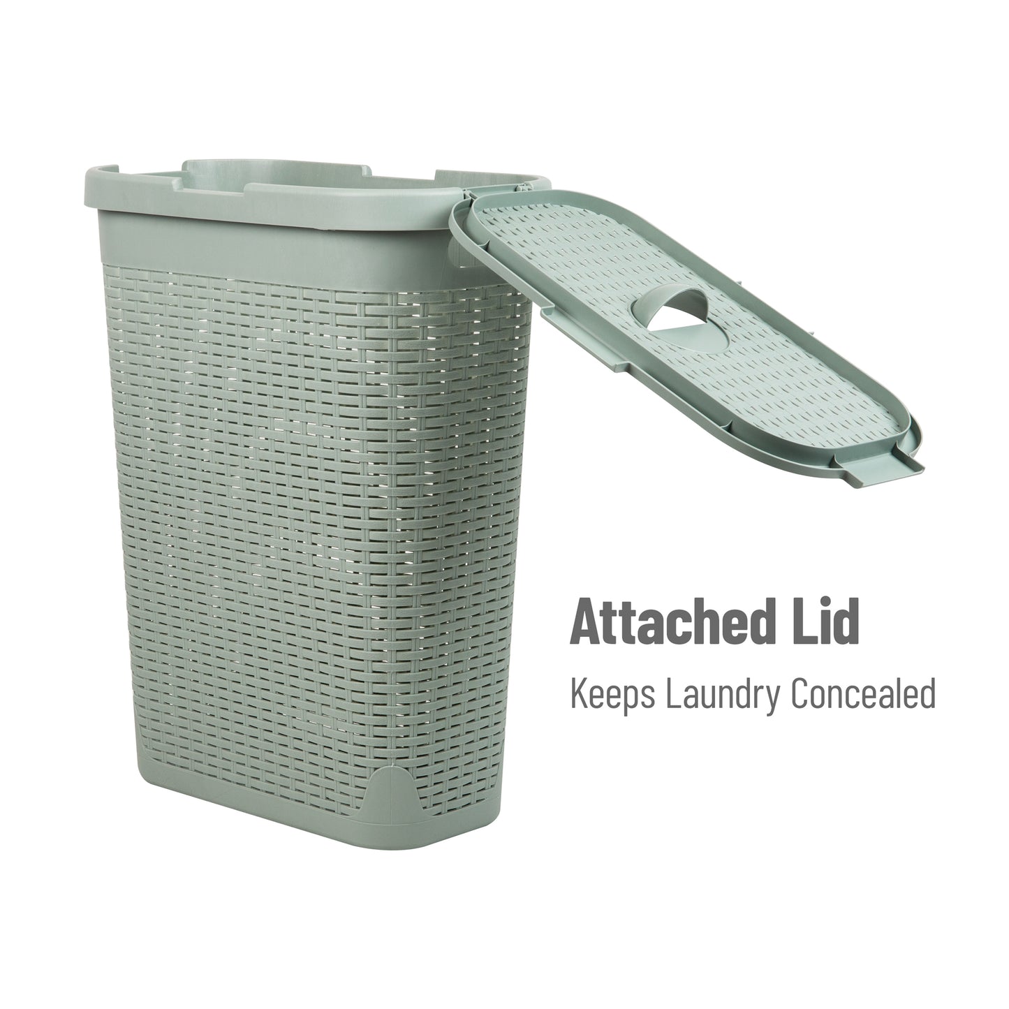 Mind Reader Slim Laundry Hamper with Lid, 40L Clothes Basket, Premium Wicker Design, Plastic