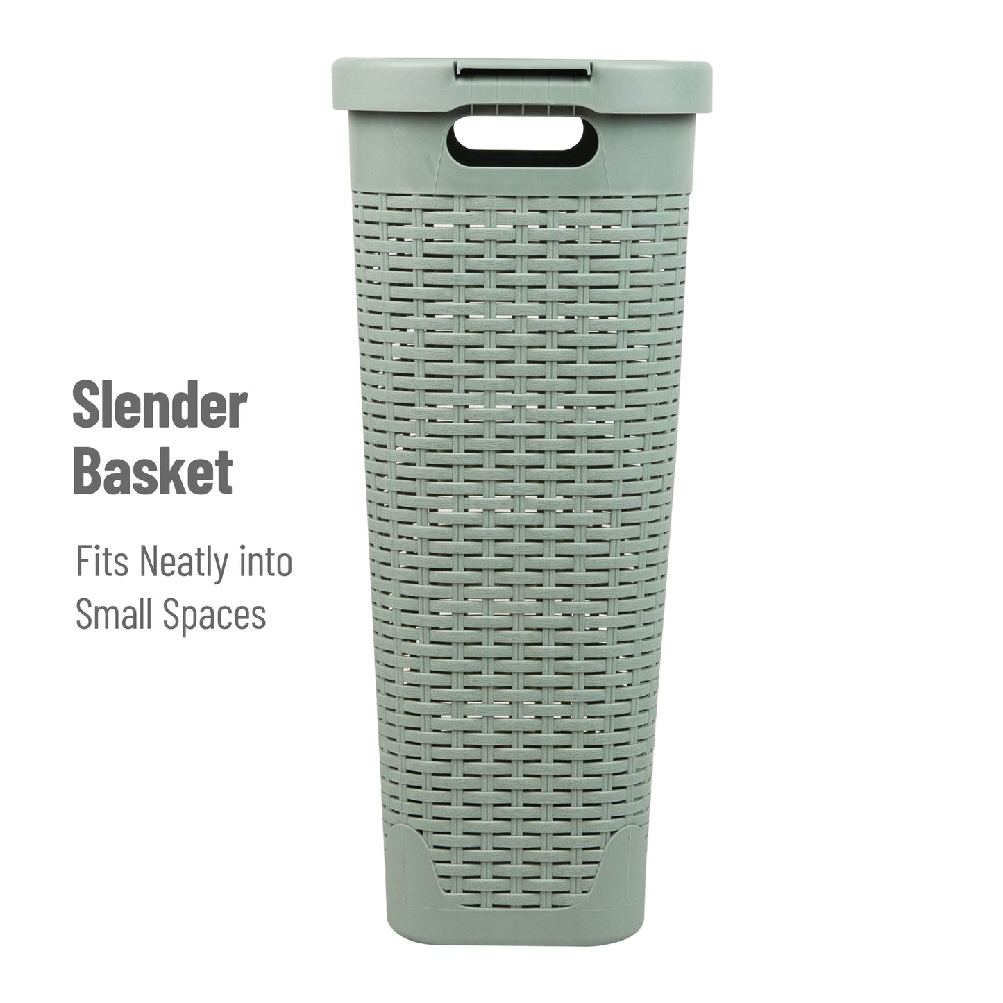 Mind Reader Slim Laundry Hamper with Lid, 40L Clothes Basket, Premium Wicker Design, Plastic