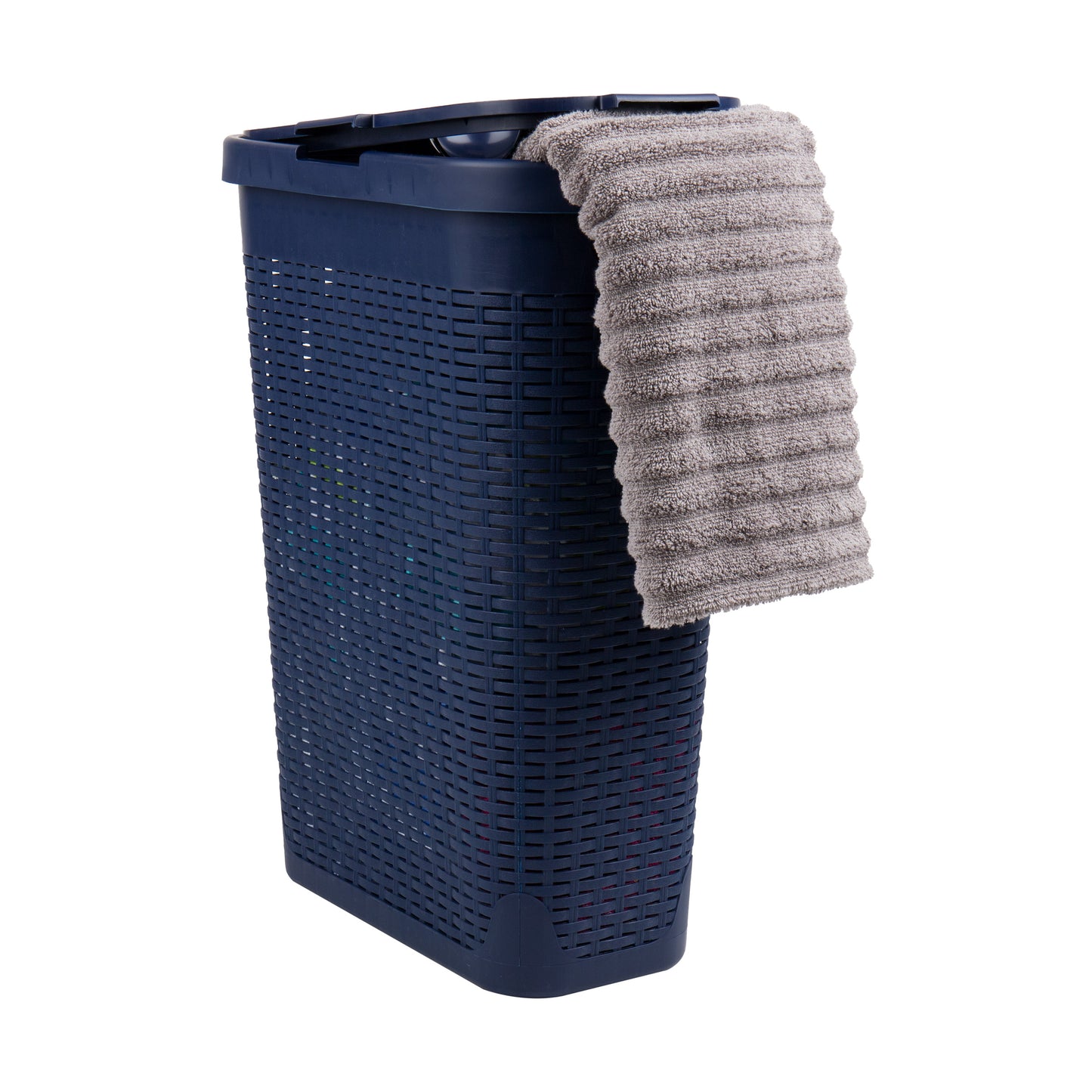 Mind Reader Slim Laundry Hamper with Lid, 40L Clothes Basket, Premium Wicker Design, Plastic
