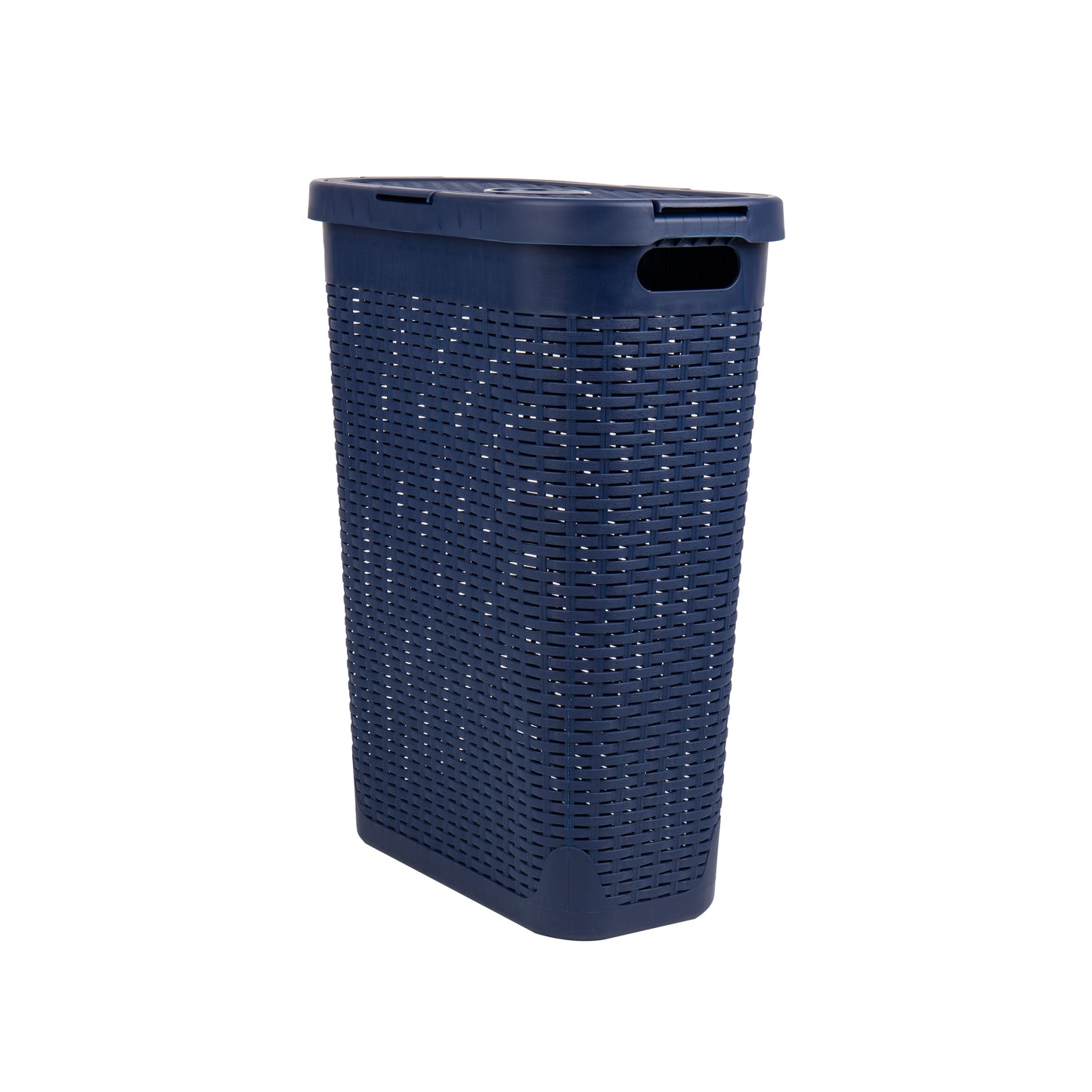 Mind Reader Slim Laundry Hamper with Lid, 40L Clothes Basket, Premium Wicker Design, Plastic