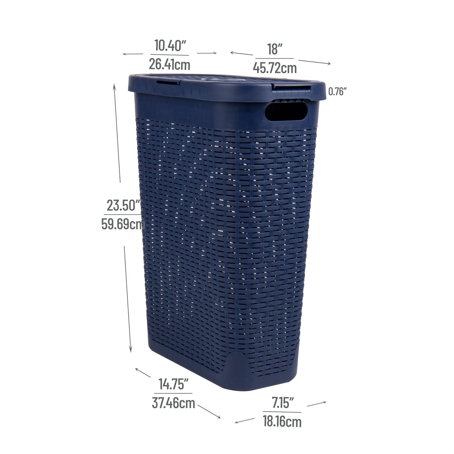 Mind Reader Slim Laundry Hamper with Lid, 40L Clothes Basket, Premium Wicker Design, Plastic