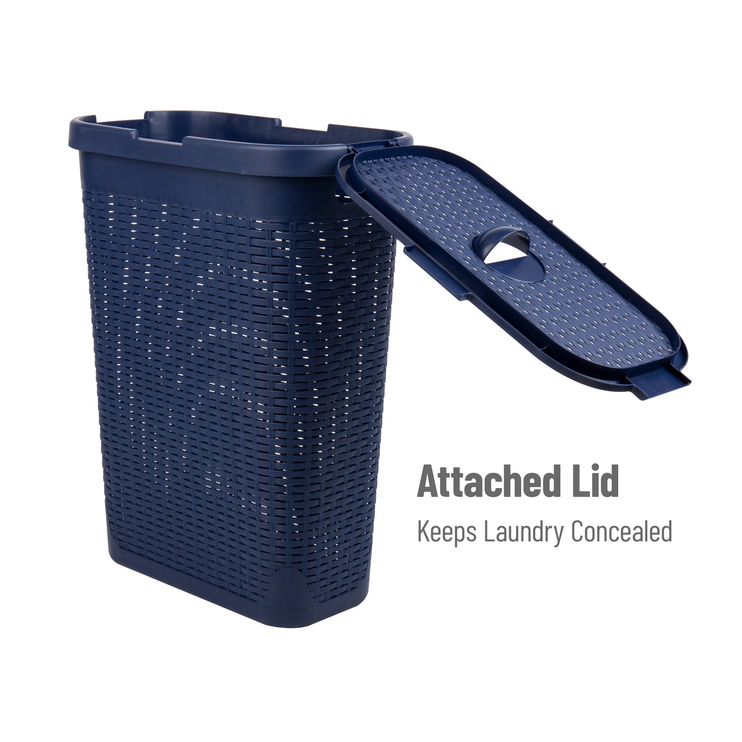 Mind Reader Slim Laundry Hamper with Lid, 40L Clothes Basket, Premium Wicker Design, Plastic