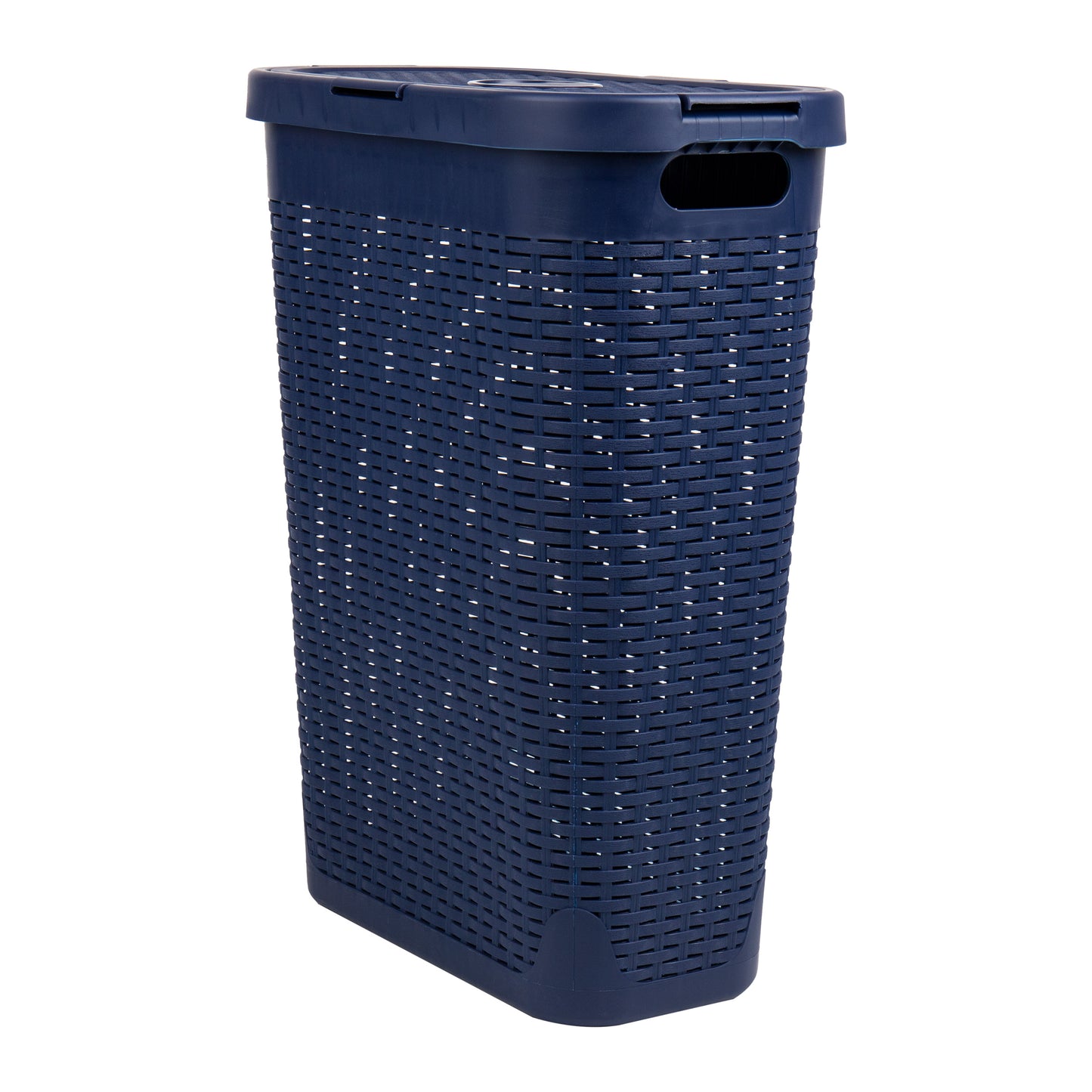 Mind Reader Slim Laundry Hamper with Lid, 40L Clothes Basket, Premium Wicker Design, Plastic