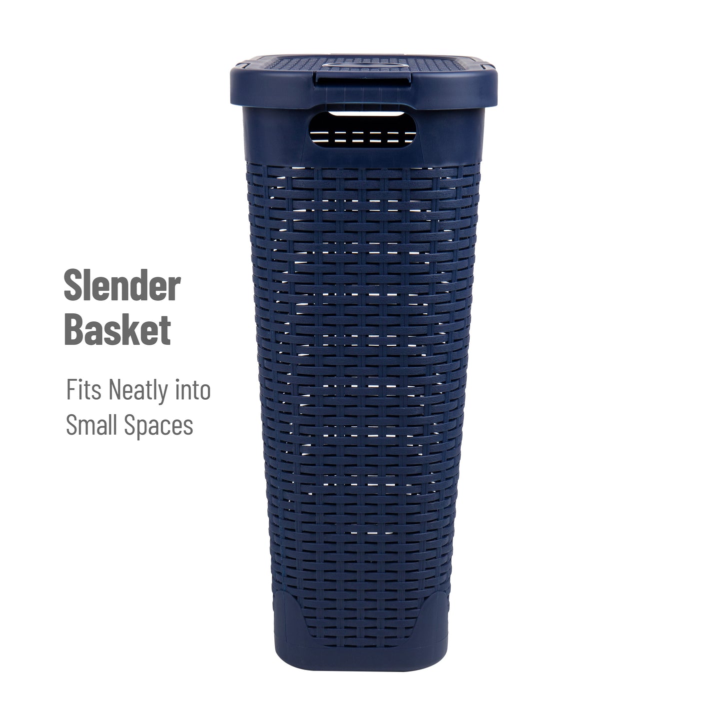 Mind Reader Slim Laundry Hamper with Lid, 40L Clothes Basket, Premium Wicker Design, Plastic