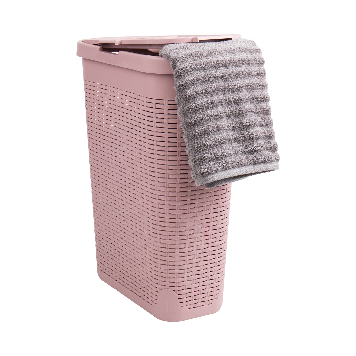 Mind Reader Slim Laundry Hamper with Lid, 40L Clothes Basket, Premium Wicker Design, Plastic