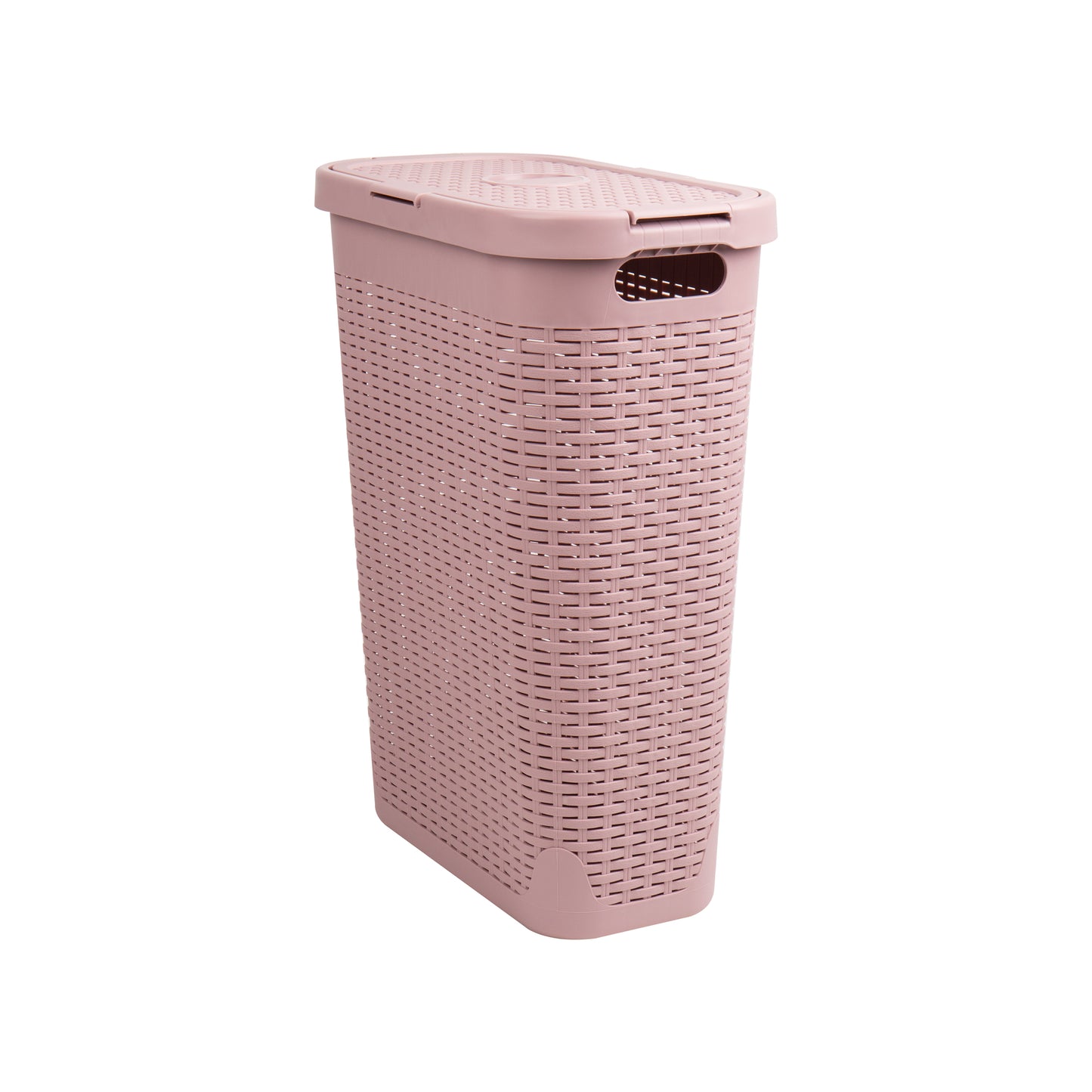 Mind Reader Slim Laundry Hamper with Lid, 40L Clothes Basket, Premium Wicker Design, Plastic