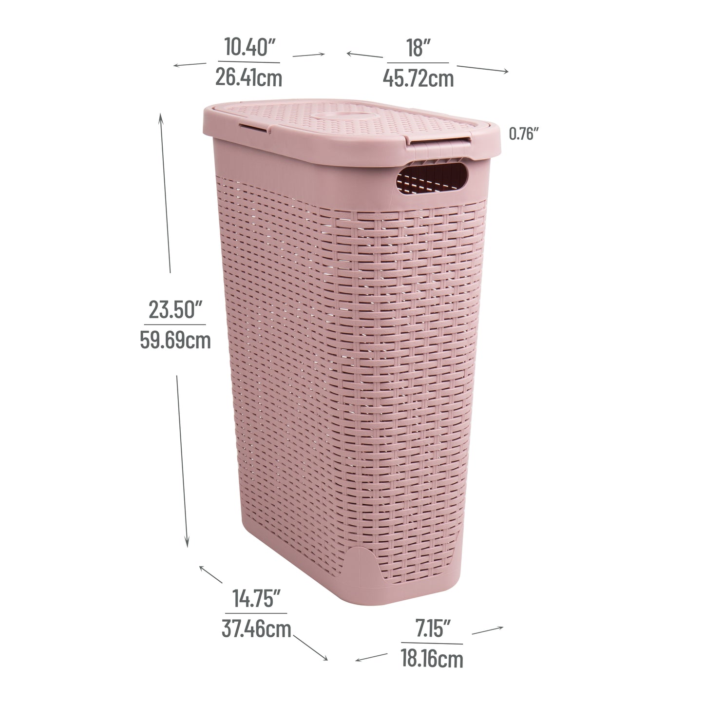 Mind Reader Slim Laundry Hamper with Lid, 40L Clothes Basket, Premium Wicker Design, Plastic