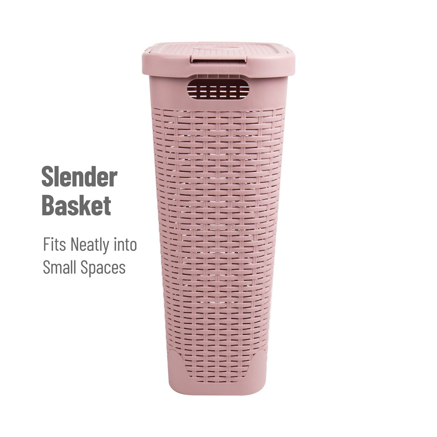 Mind Reader Slim Laundry Hamper with Lid, 40L Clothes Basket, Premium Wicker Design, Plastic