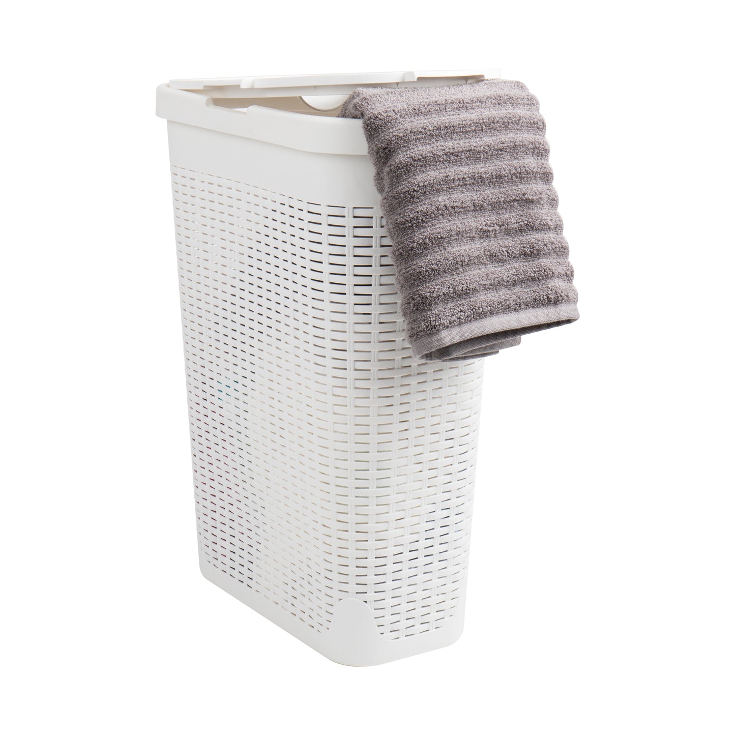 Mind Reader Slim Laundry Hamper with Lid, 40L Clothes Basket, Premium Wicker Design, Plastic