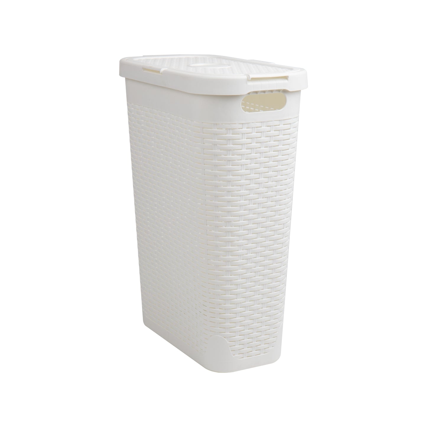 Mind Reader Slim Laundry Hamper with Lid, 40L Clothes Basket, Premium Wicker Design, Plastic
