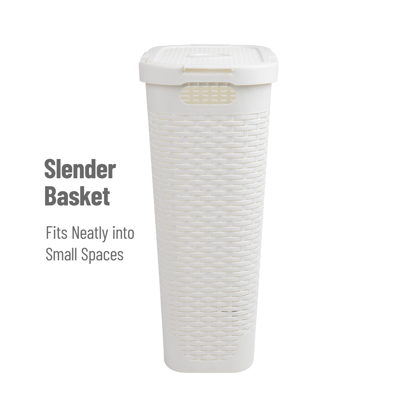 Mind Reader Slim Laundry Hamper with Lid, 40L Clothes Basket, Premium Wicker Design, Plastic