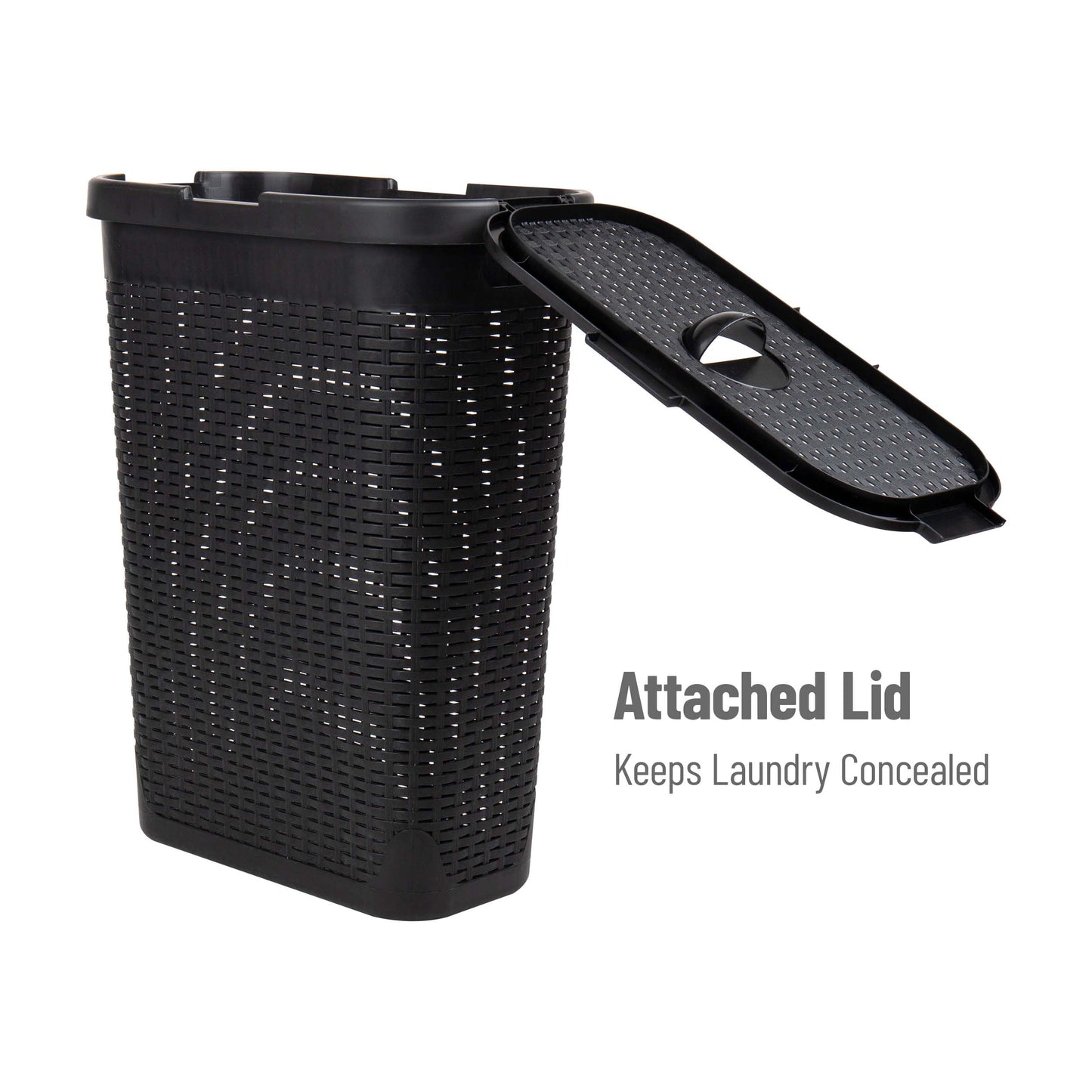 Mind Reader Slim Laundry Hamper with Lid, 40L Clothes Basket, Premium Wicker Design, Plastic