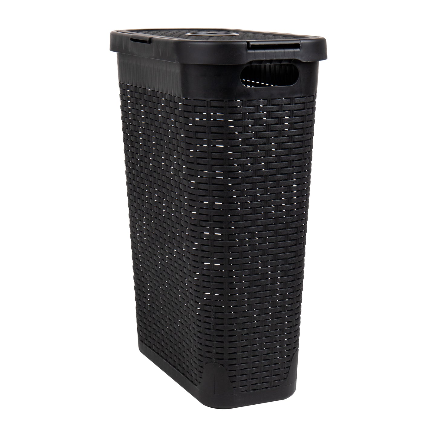 Mind Reader Slim Laundry Hamper with Lid, 40L Clothes Basket, Premium Wicker Design, Plastic