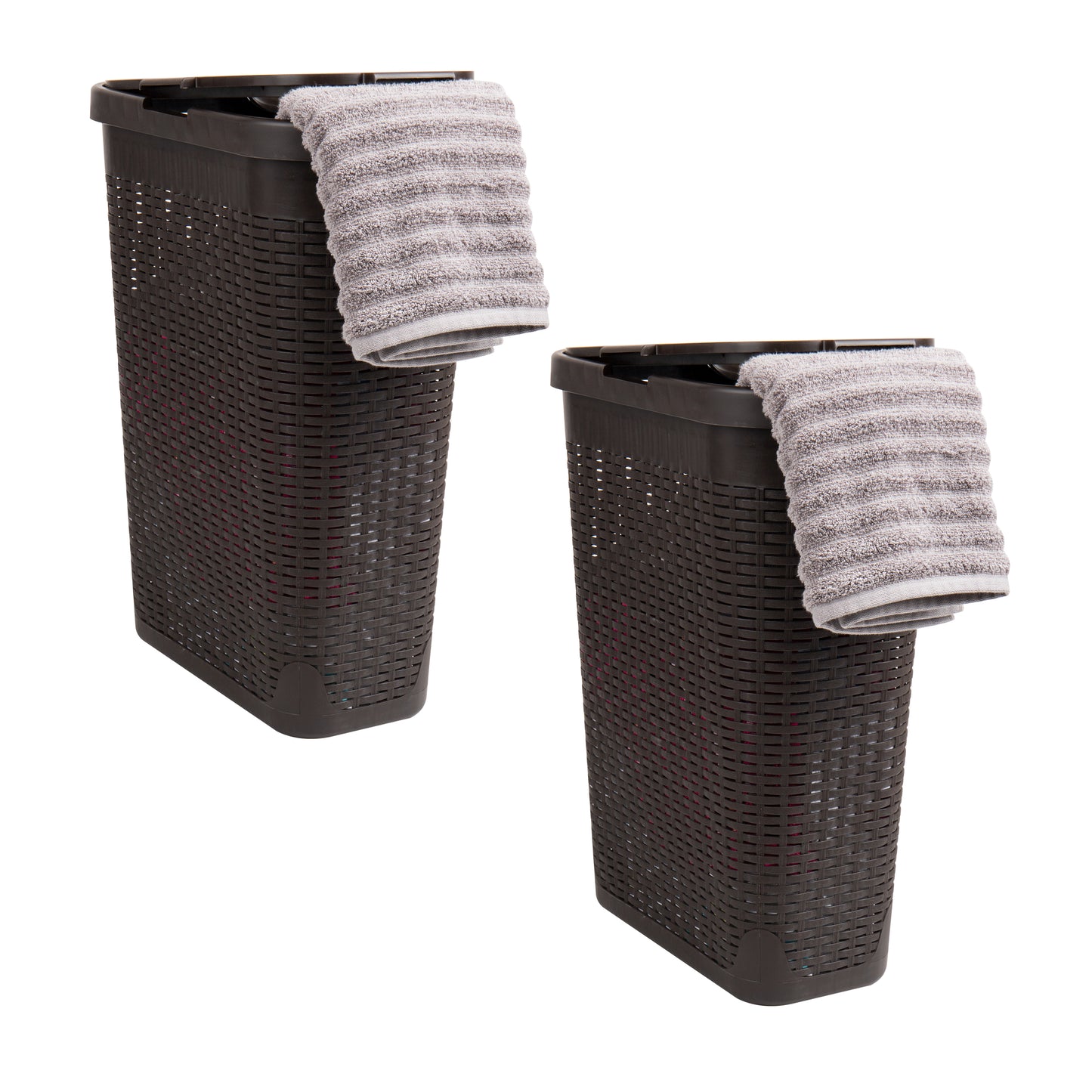 Mind Reader Slim Laundry Hamper with Lid, 40L Clothes Basket, Premium Wicker Design, Plastic