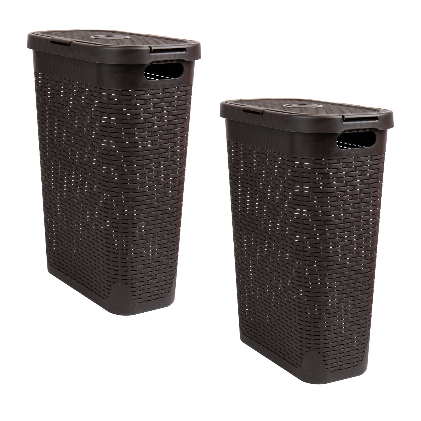 Mind Reader Slim Laundry Hamper with Lid, 40L Clothes Basket, Premium Wicker Design, Plastic