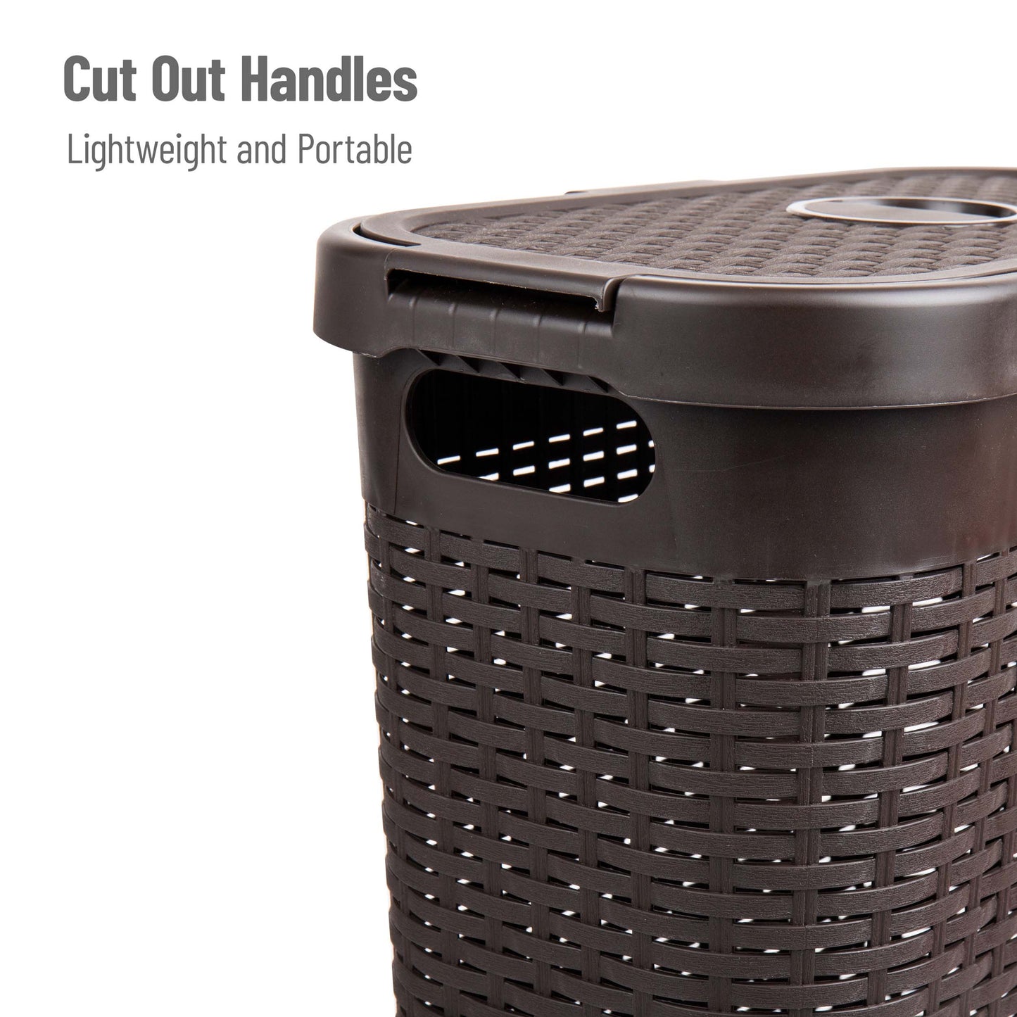 Mind Reader Slim Laundry Hamper with Lid, 40L Clothes Basket, Premium Wicker Design, Plastic