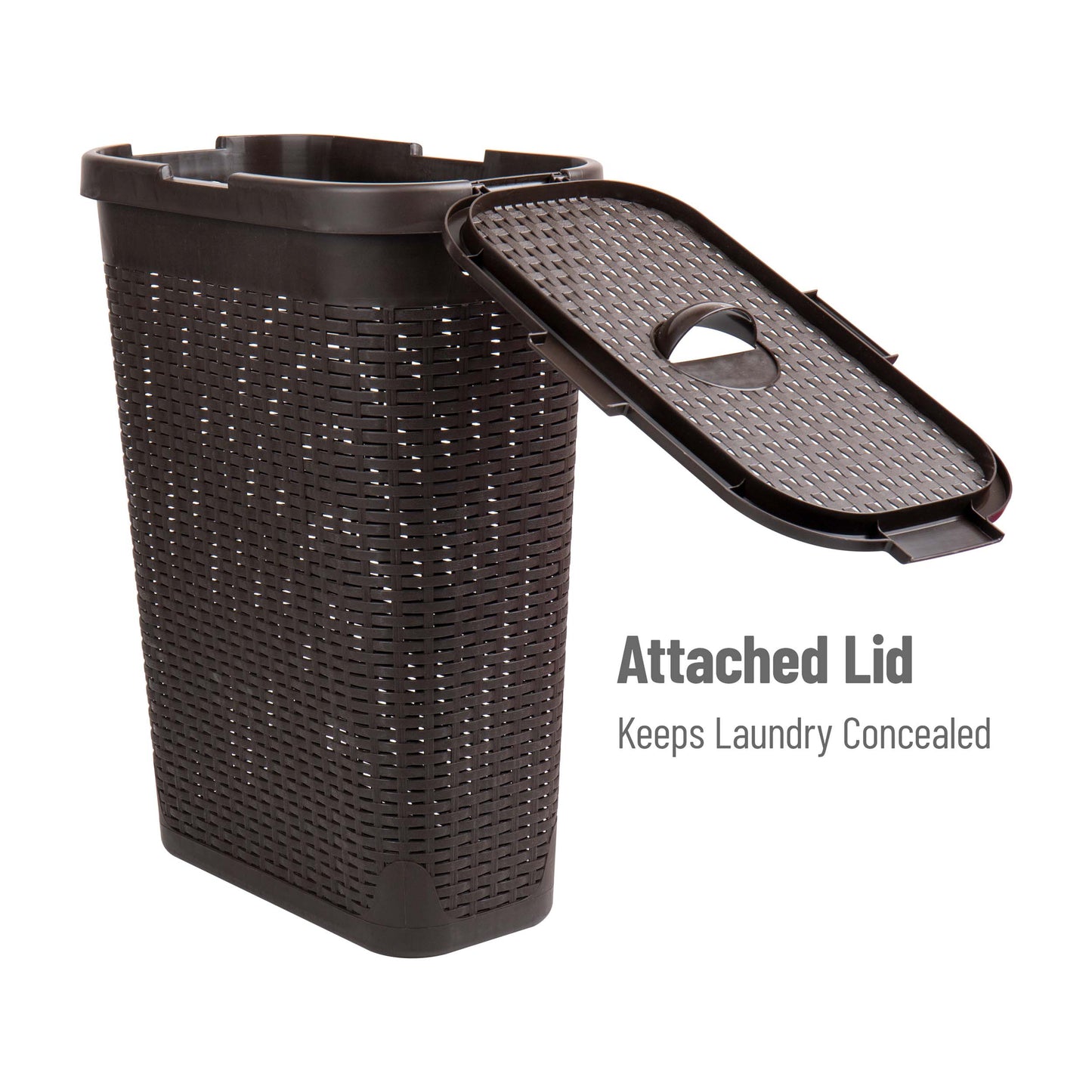 Mind Reader Slim Laundry Hamper with Lid, 40L Clothes Basket, Premium Wicker Design, Plastic