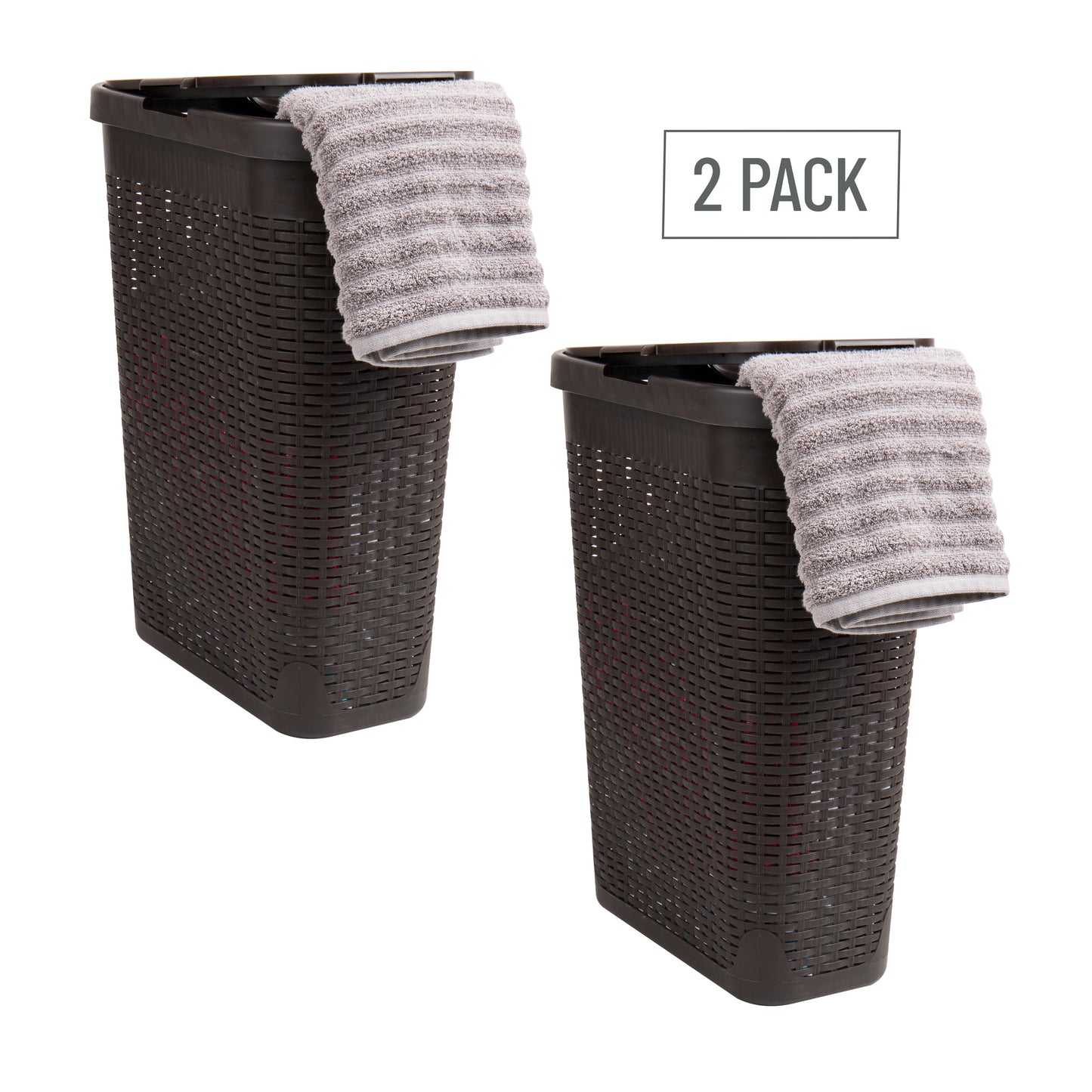 Mind Reader Slim Laundry Hamper with Lid, 40L Clothes Basket, Premium Wicker Design, Plastic