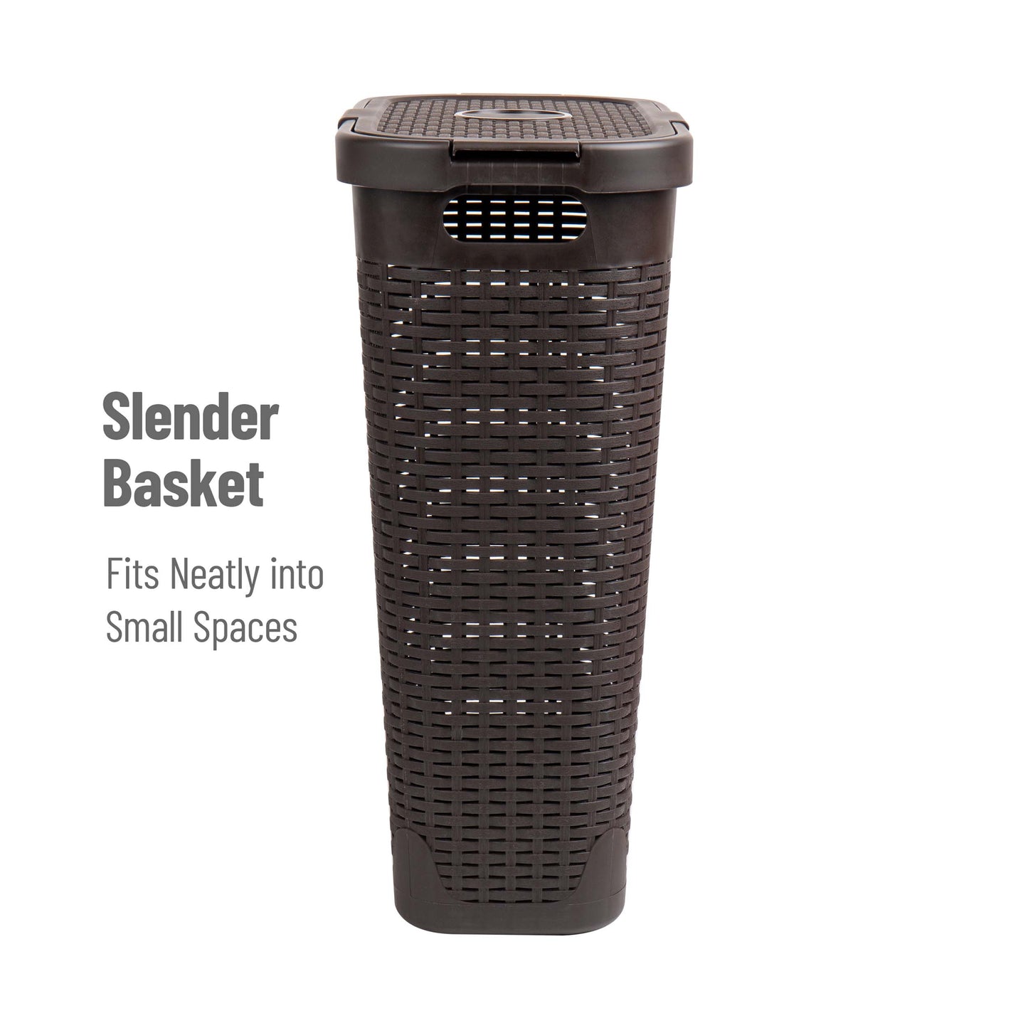 Mind Reader Slim Laundry Hamper with Lid, 40L Clothes Basket, Premium Wicker Design, Plastic