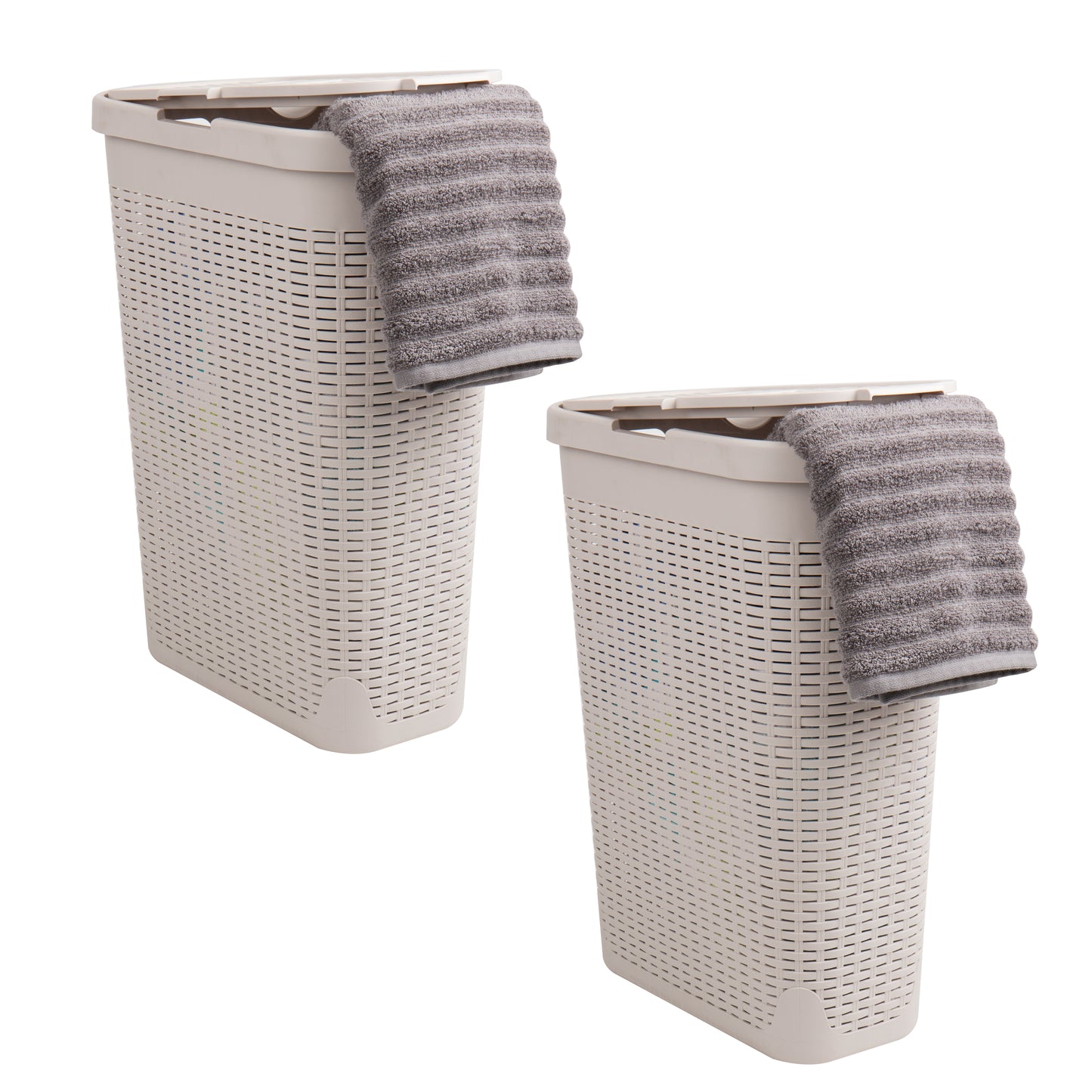Mind Reader Slim Laundry Hamper with Lid, 40L Clothes Basket, Premium Wicker Design, Plastic