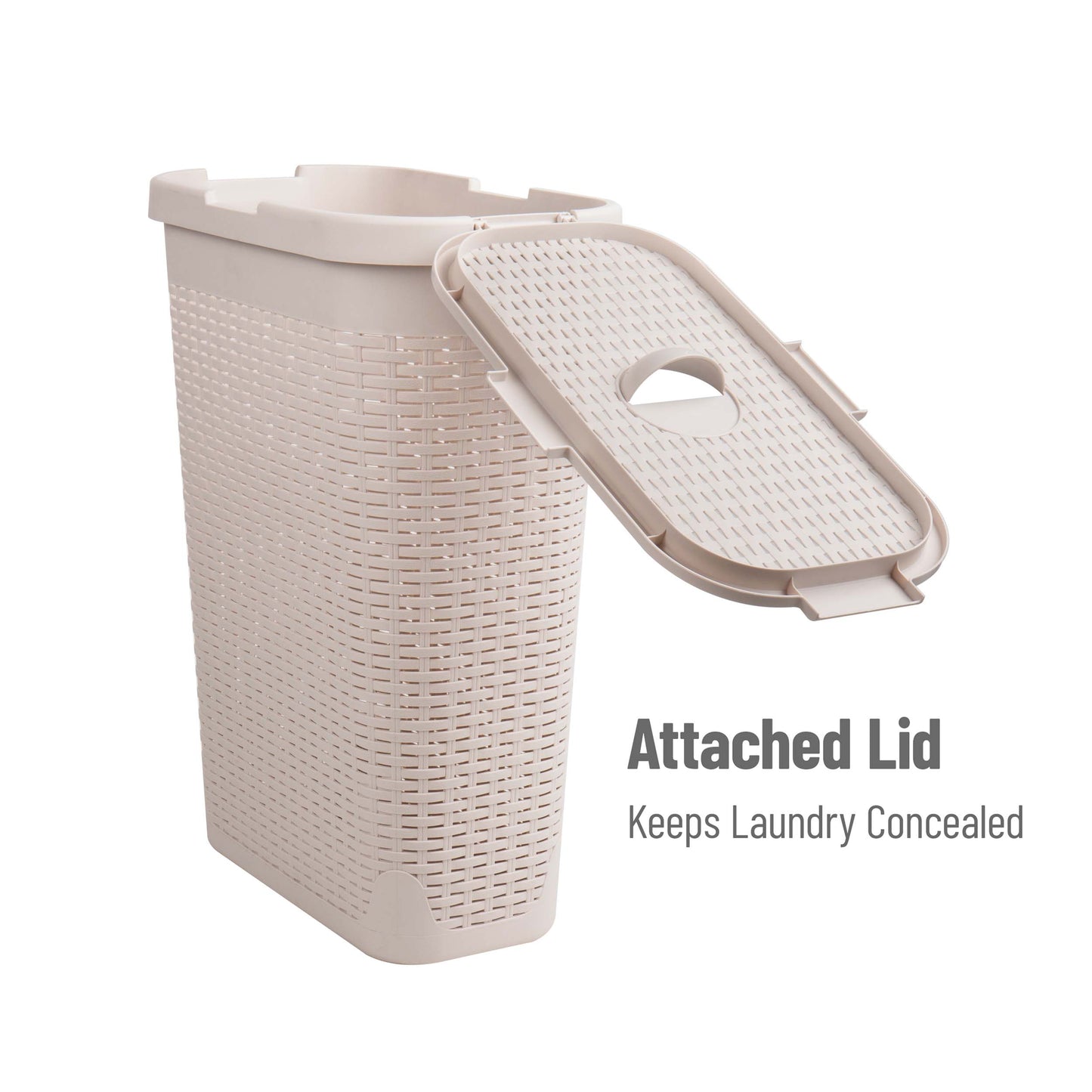 Mind Reader Slim Laundry Hamper with Lid, 40L Clothes Basket, Premium Wicker Design, Plastic