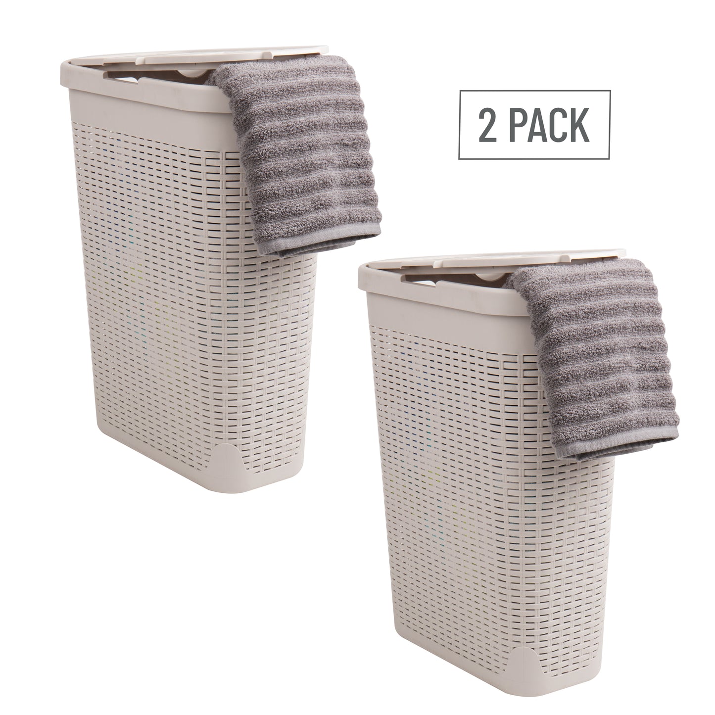 Mind Reader Slim Laundry Hamper with Lid, 40L Clothes Basket, Premium Wicker Design, Plastic
