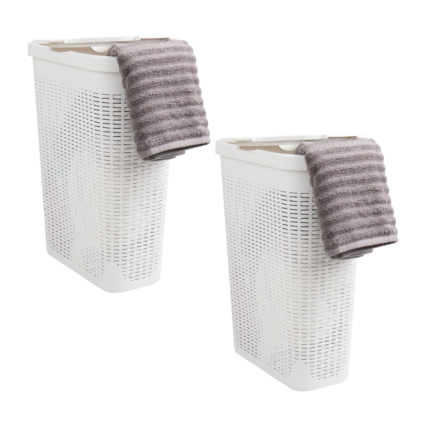 Mind Reader Slim Laundry Hamper with Lid, 40L Clothes Basket, Premium Wicker Design, Plastic