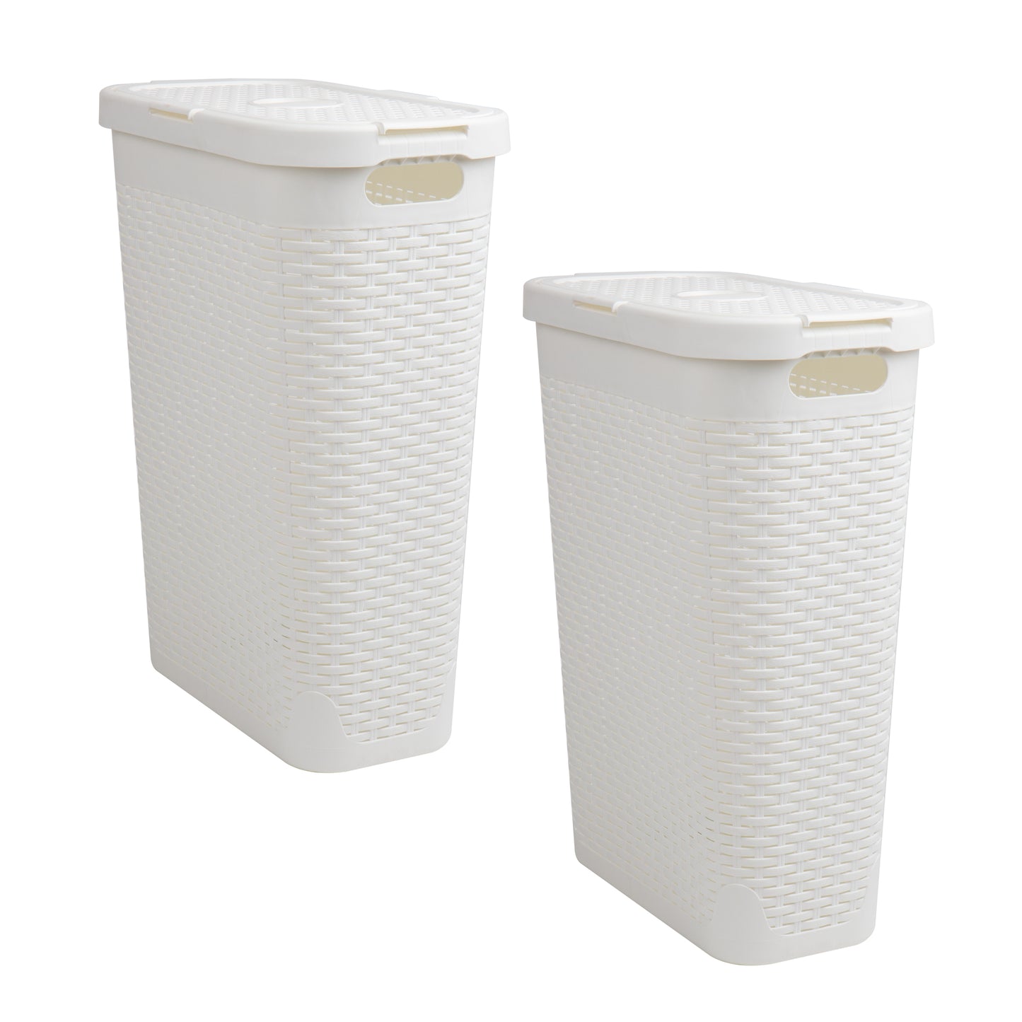 Mind Reader Slim Laundry Hamper with Lid, 40L Clothes Basket, Premium Wicker Design, Plastic