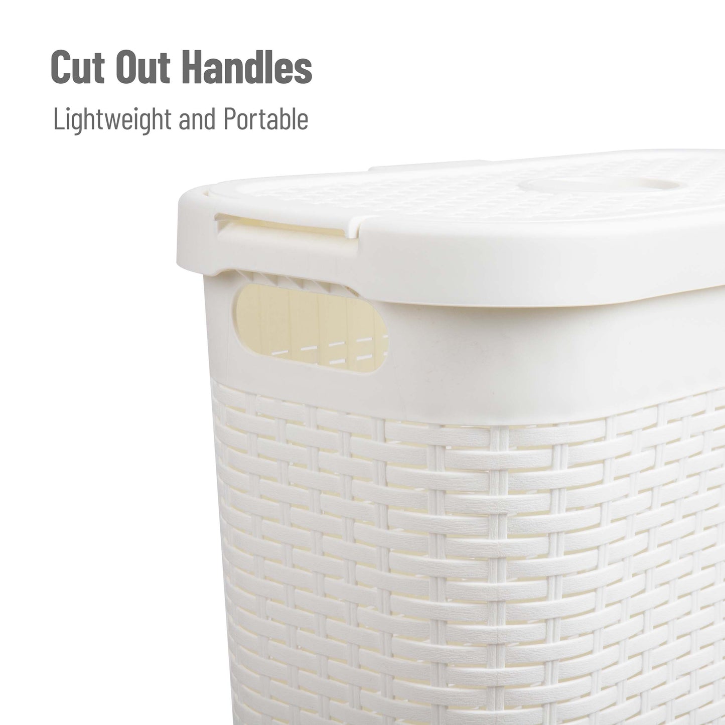Mind Reader Slim Laundry Hamper with Lid, 40L Clothes Basket, Premium Wicker Design, Plastic