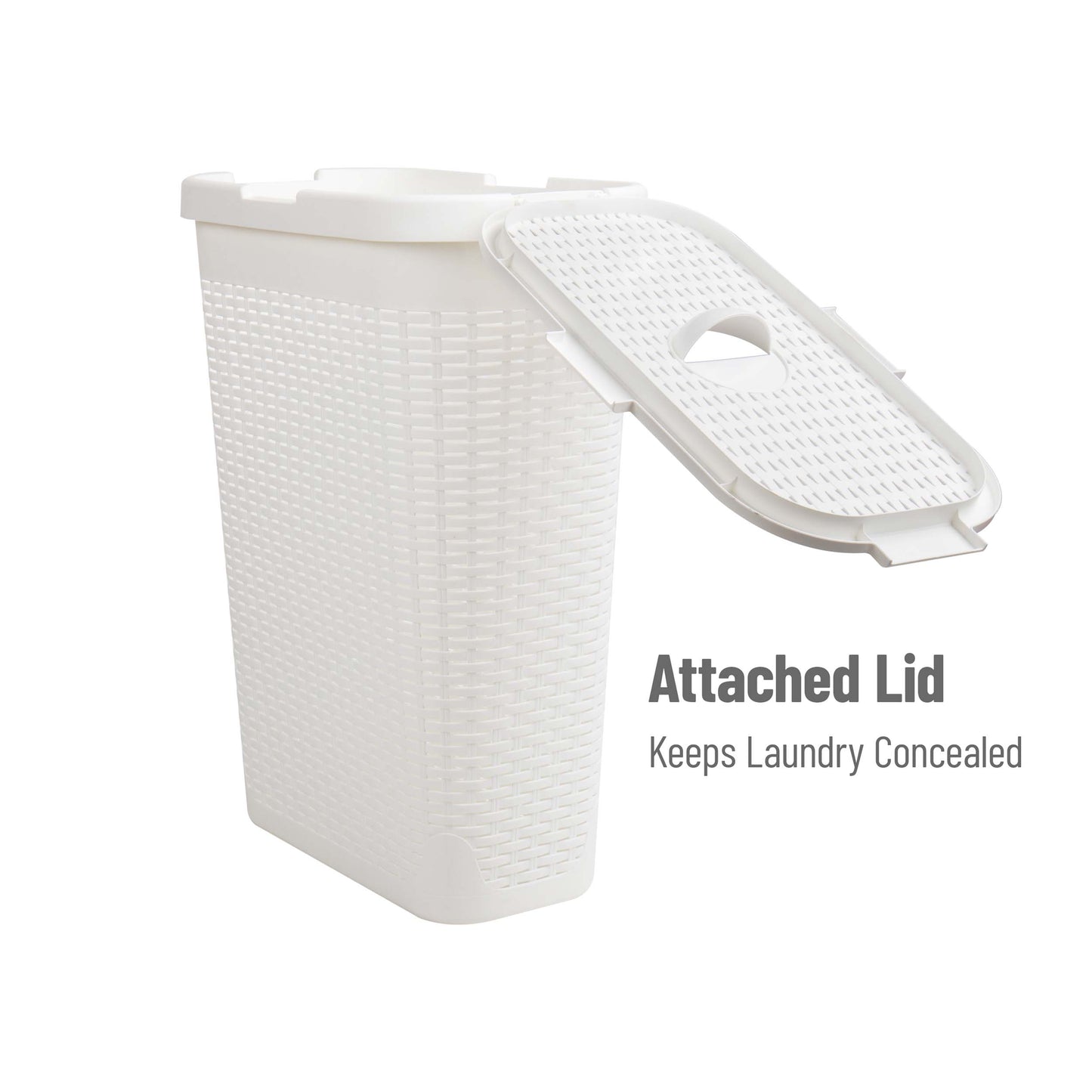 Mind Reader Slim Laundry Hamper with Lid, 40L Clothes Basket, Premium Wicker Design, Plastic