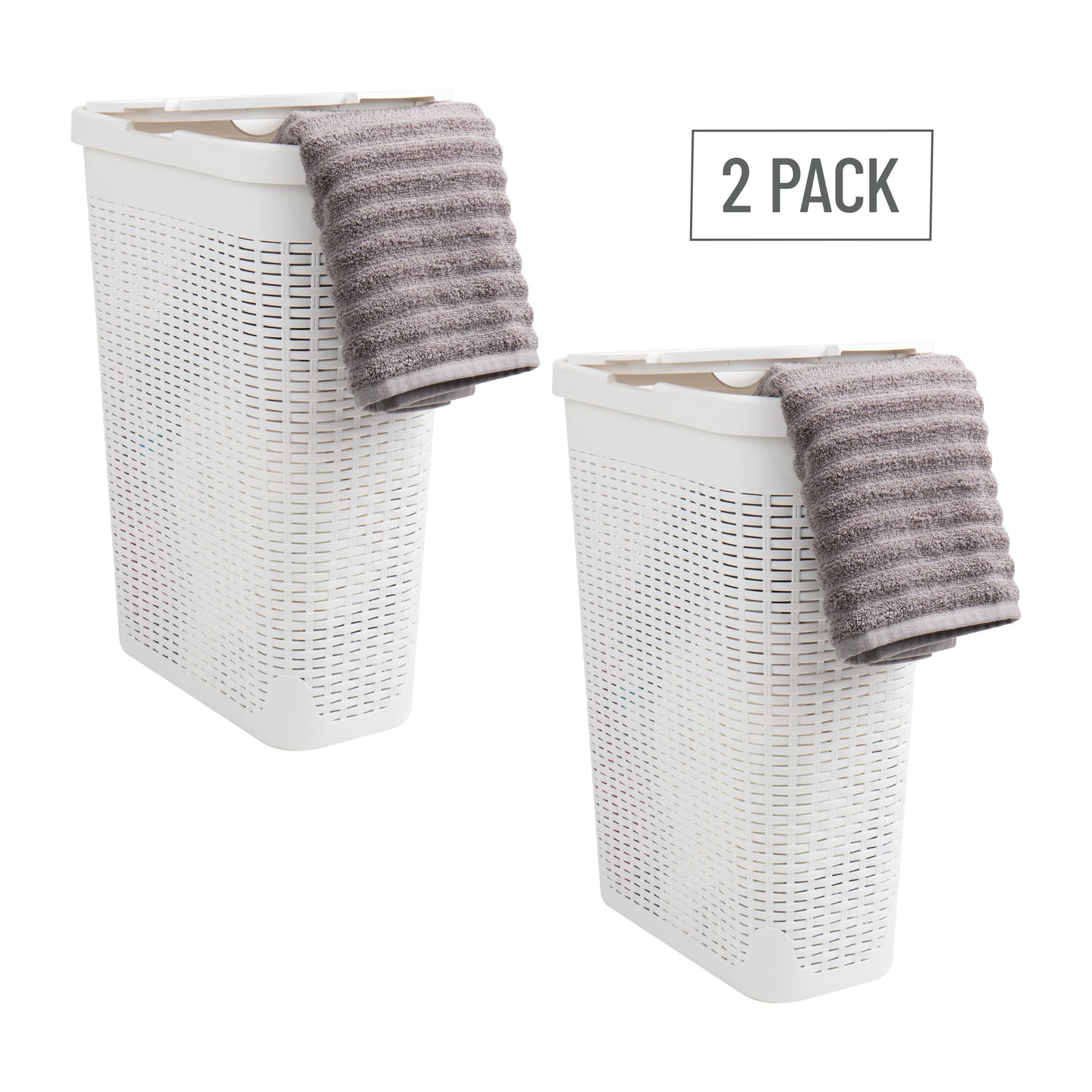 Mind Reader Slim Laundry Hamper with Lid, 40L Clothes Basket, Premium Wicker Design, Plastic