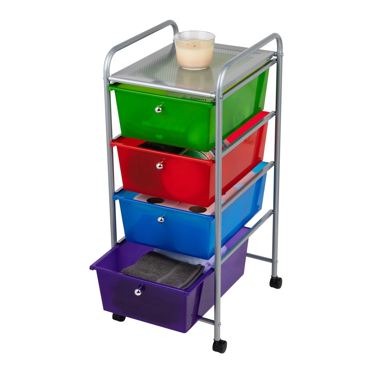 Mind Reader Rolling Cart with Drawers, Utility Cart, Craft Storage, Kitchen, Metal, 12.75"L x 15.25"W x 30"H, Multi-color