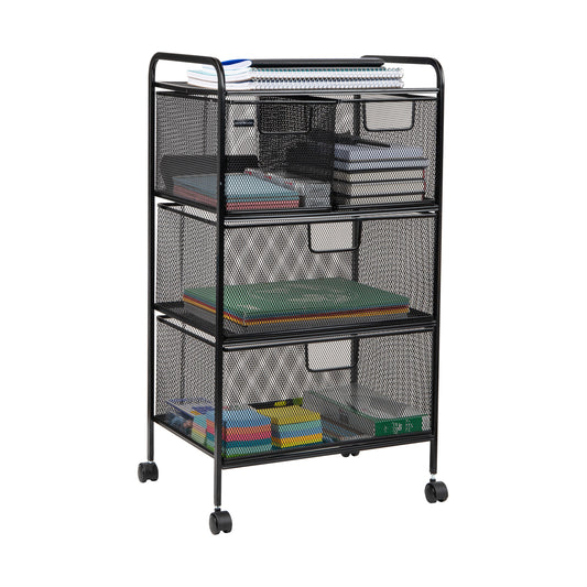 Mind Reader Cart with Drawers, Multipurpose Office Organizer, Utility Cart, Rolling Storage, Metal Mesh, Black
