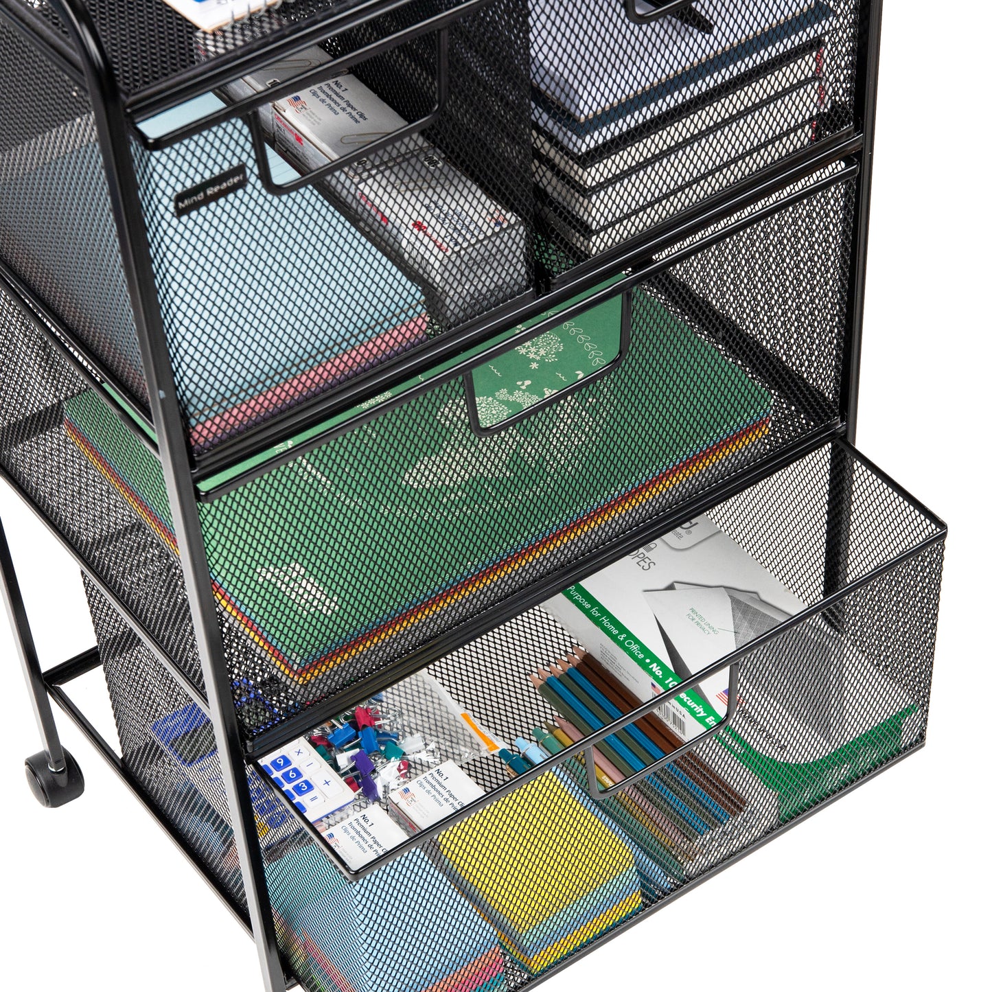 Mind Reader Cart with Drawers, Multipurpose Office Organizer, Utility Cart, Rolling Storage, Metal Mesh, Black