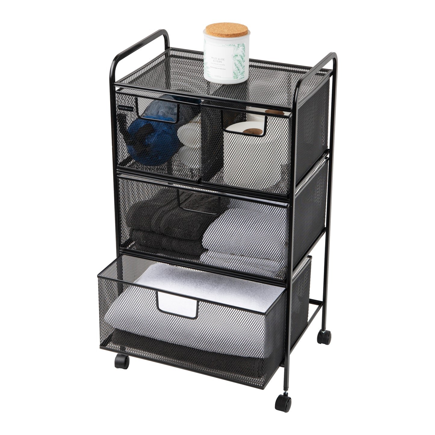 Mind Reader Cart with Drawers, Multipurpose Office Organizer, Utility Cart, Rolling Storage, Metal Mesh, Black
