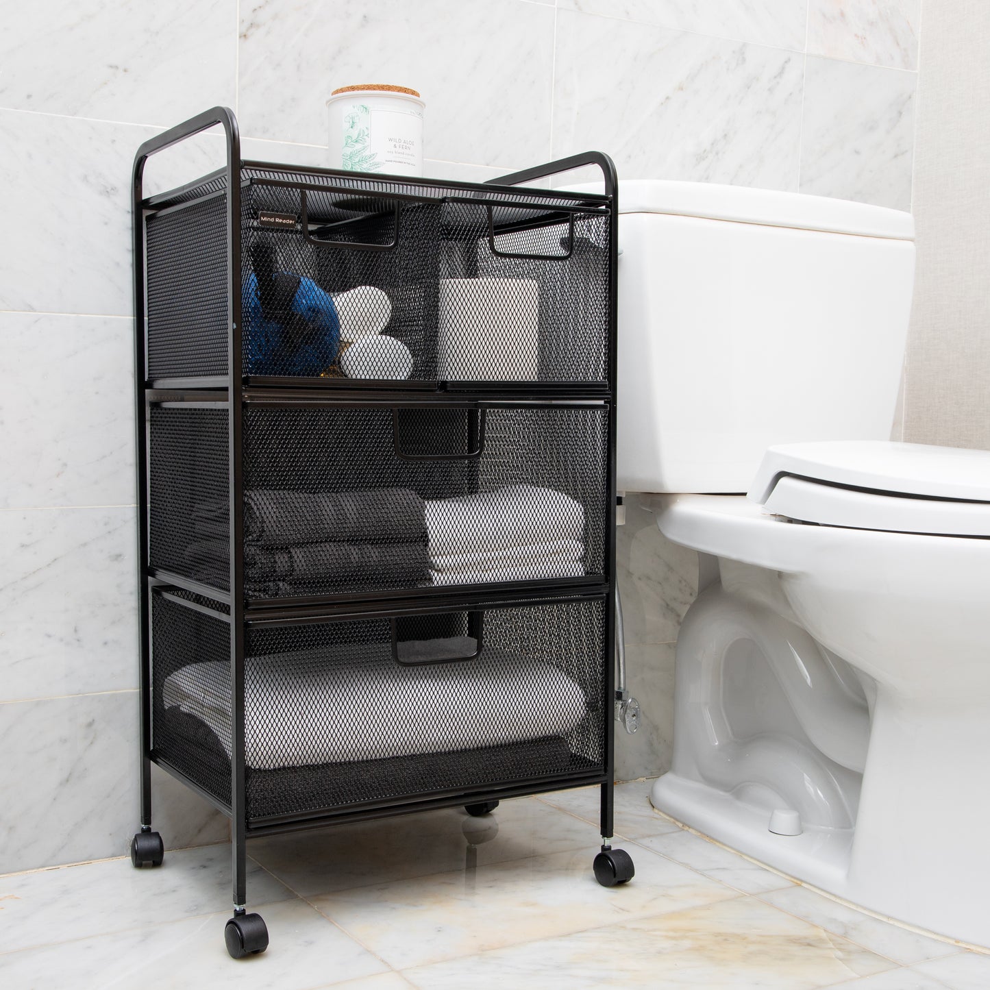 Mind Reader Cart with Drawers, Multipurpose Office Organizer, Utility Cart, Rolling Storage, Metal Mesh, Black